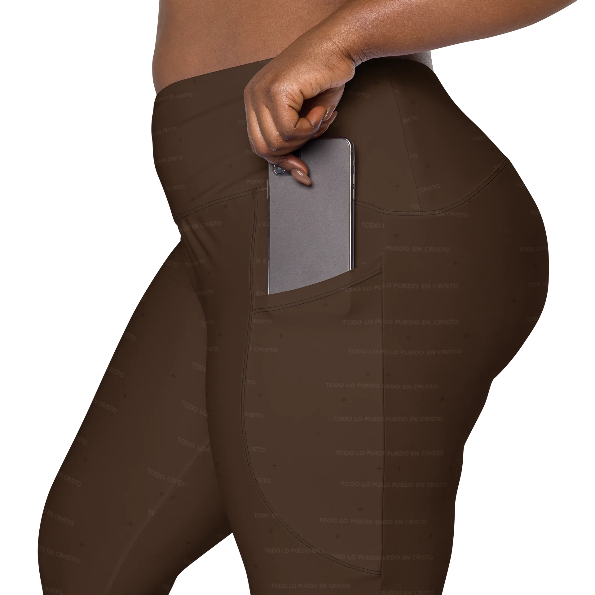 Crossover Leggings with Pockets — Women Who Lift (Chocolate) product image (12)