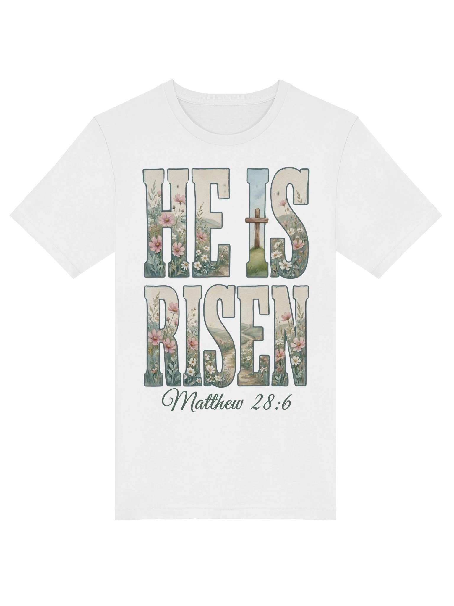 He Is Risen Christian Easter Shirt Matthew 28:6 Floral Cross Faith Women Tee product image (3)
