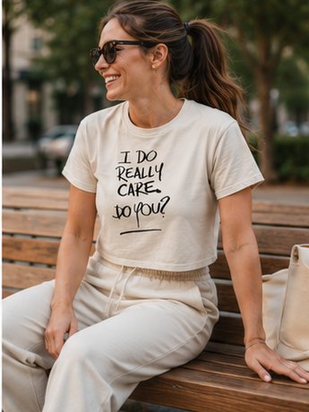 I Do Really Care Do You? T-Shirt | Handwritten Script Crop Tee product image (4)