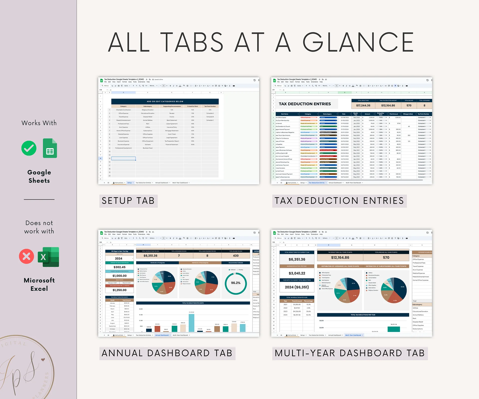 Tax Deductions Tracker & Dashboard Spreadsheet, Google Sheets Template product image (9)