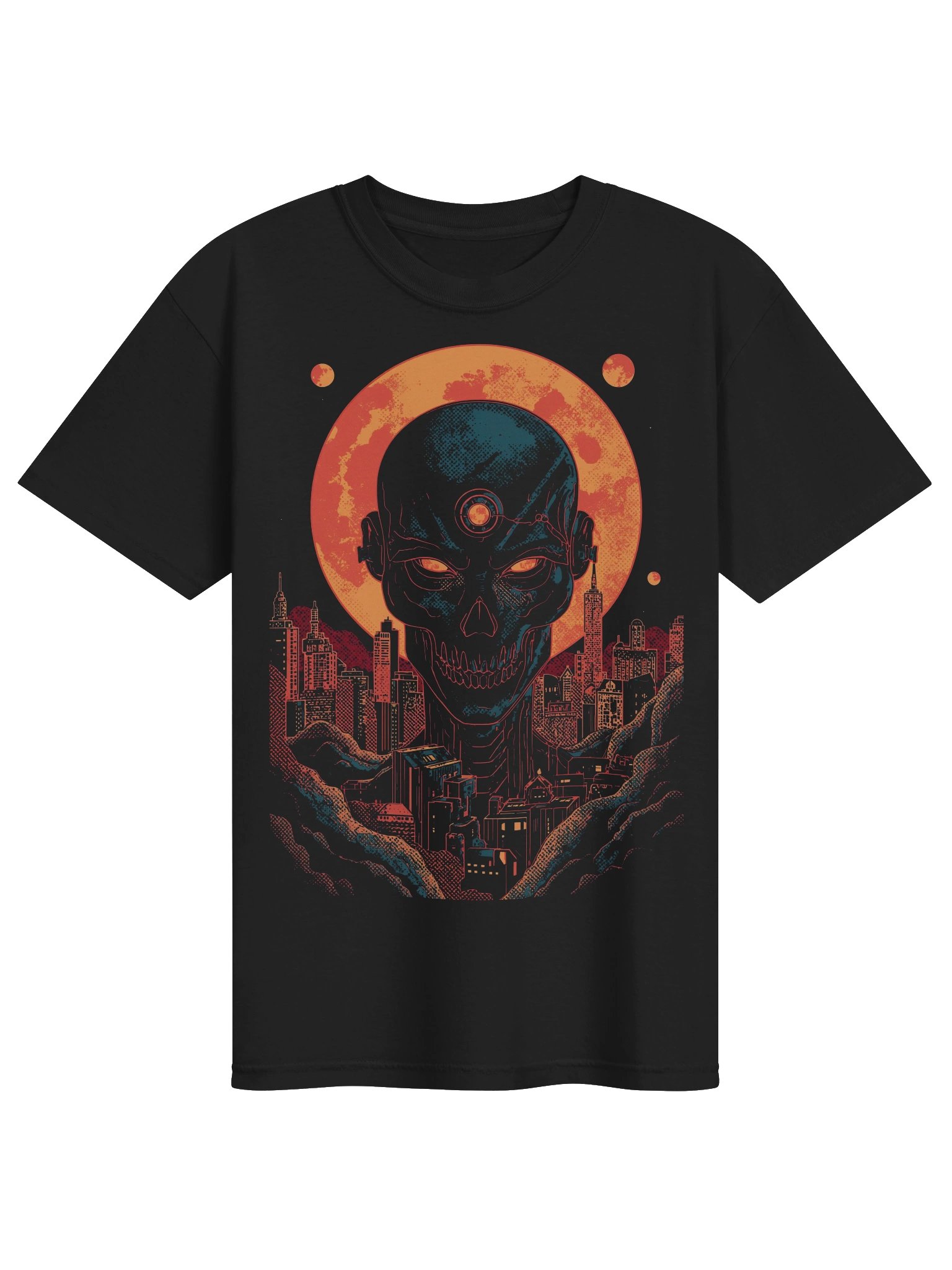 Neon Skull Cityscape Heavyweight T-Shirt product image (1)