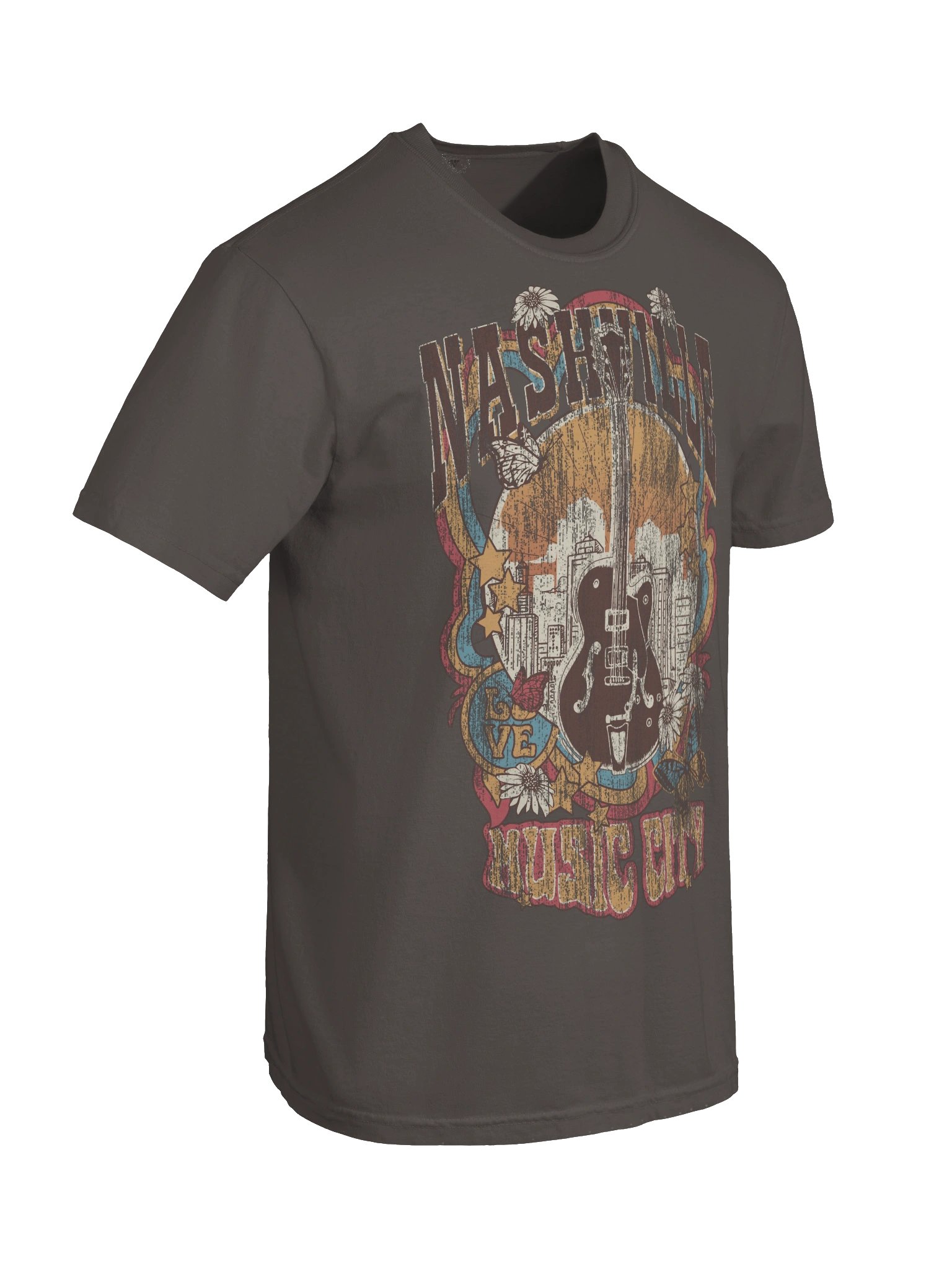 Nashville Music City Retro Guitar Shirt – Vintage Rock & Roll Butterfly Floral Design Tee product image (9)