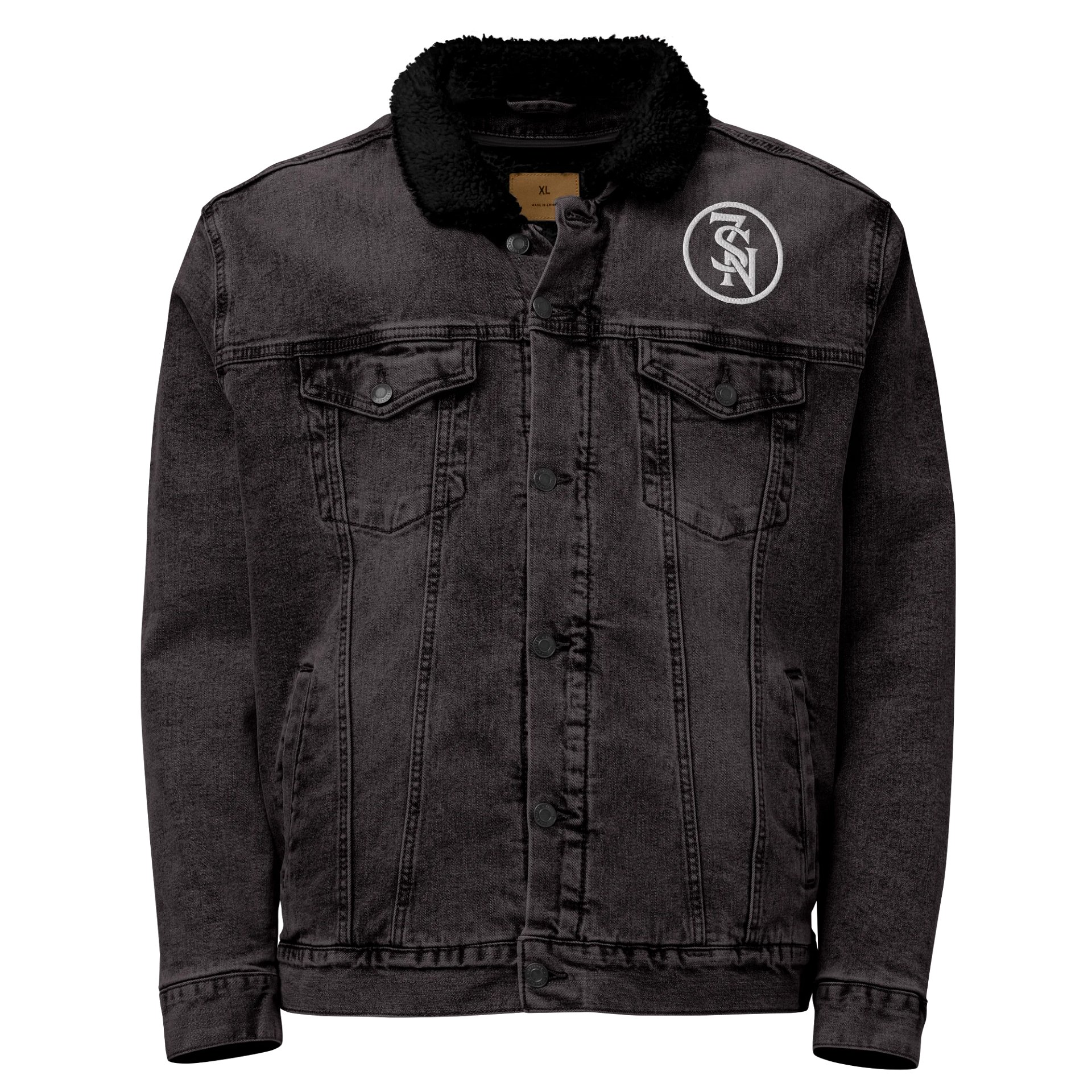 Seven Shades of Nothing White Logo (Embroidered) on Sherpa-Lined Denim Jacket product image (1)