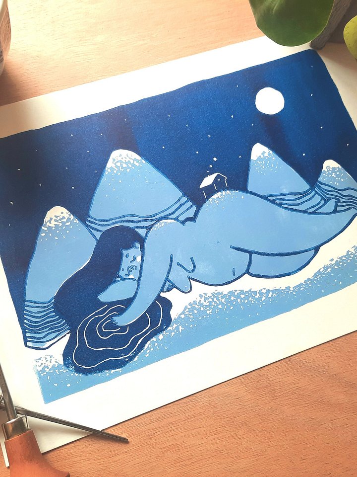 Mountain Girl Lino Print A4 product image (1)