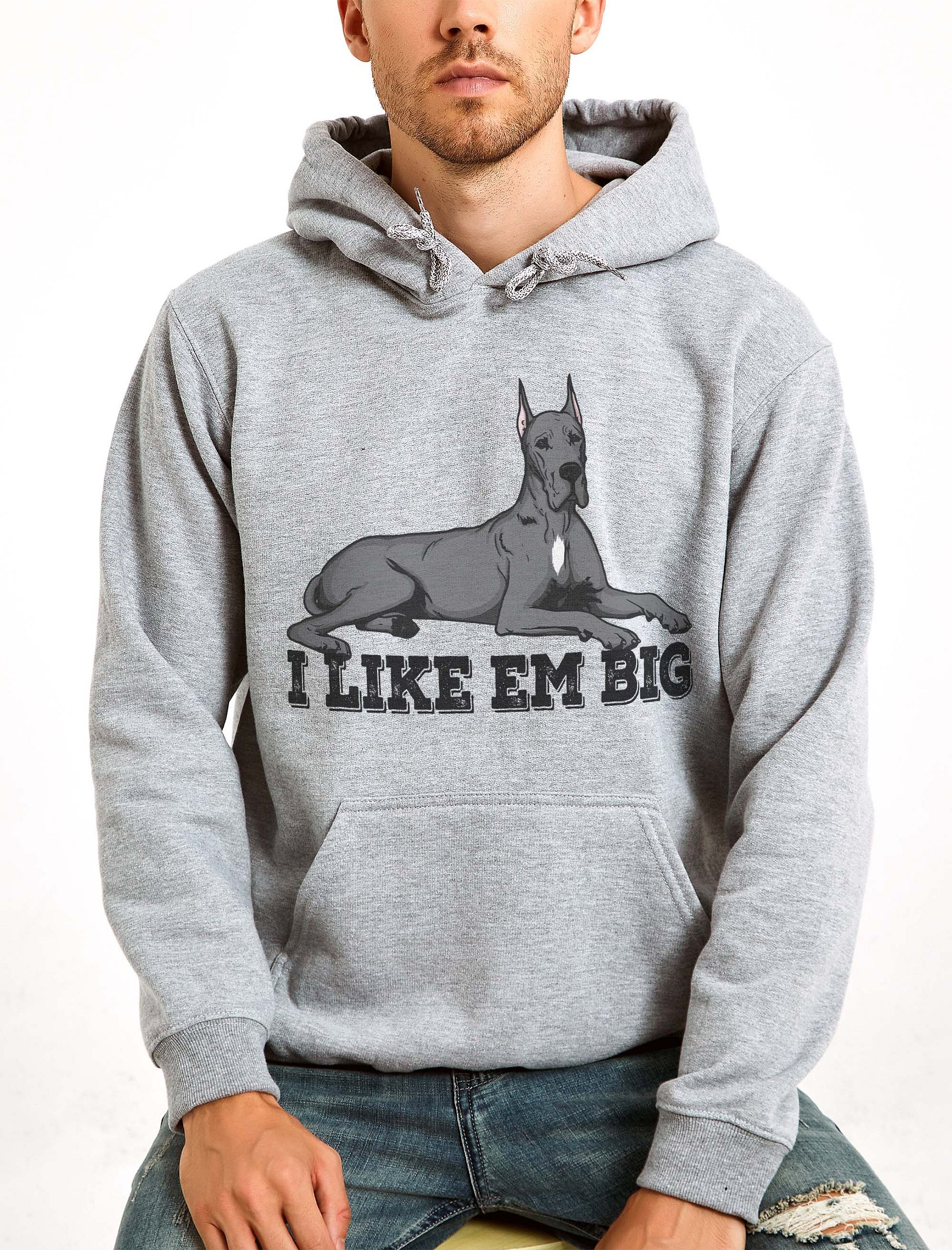 I Like Em Big Hooded Sweatshirt of a Great Dane(Gray - Cropped Ears) | Funny Hoodie for Great Dane Paw-rents product image (2)