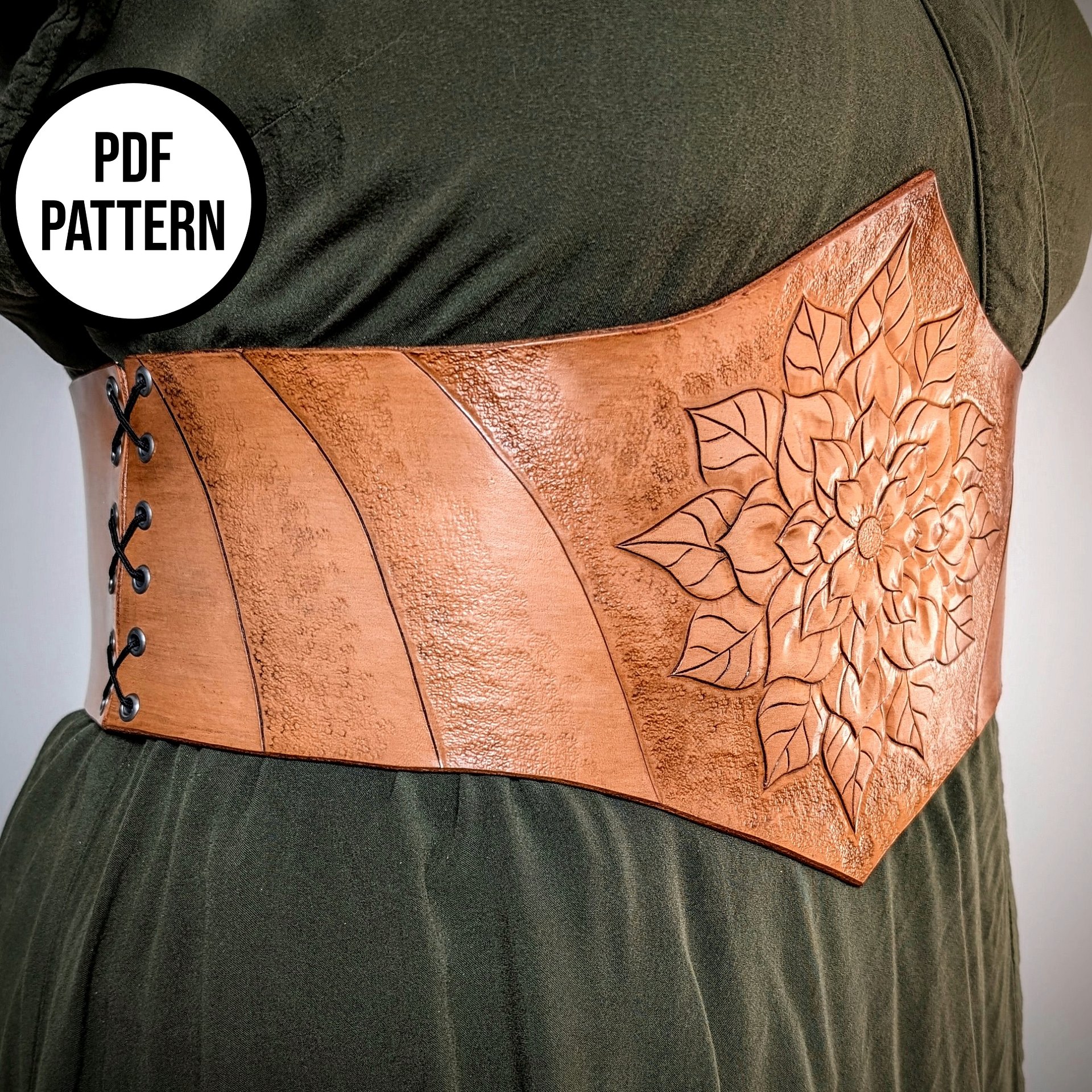 Leather Corset Belt with Flowers - PDF Pattern for Leathercraft product image (4)