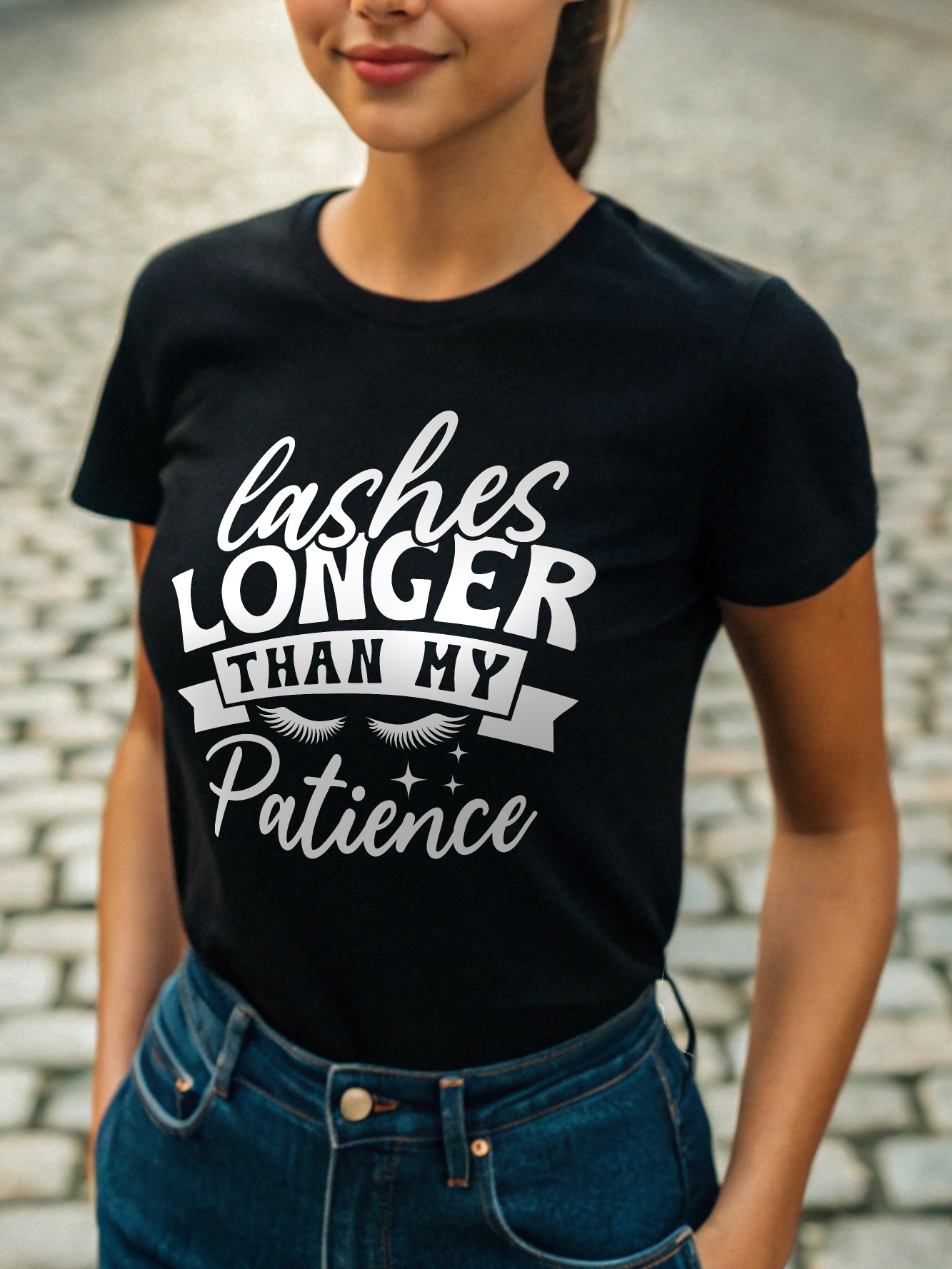 Lashes Longer Than My Patience Women's Black T-Shirt product image (1)