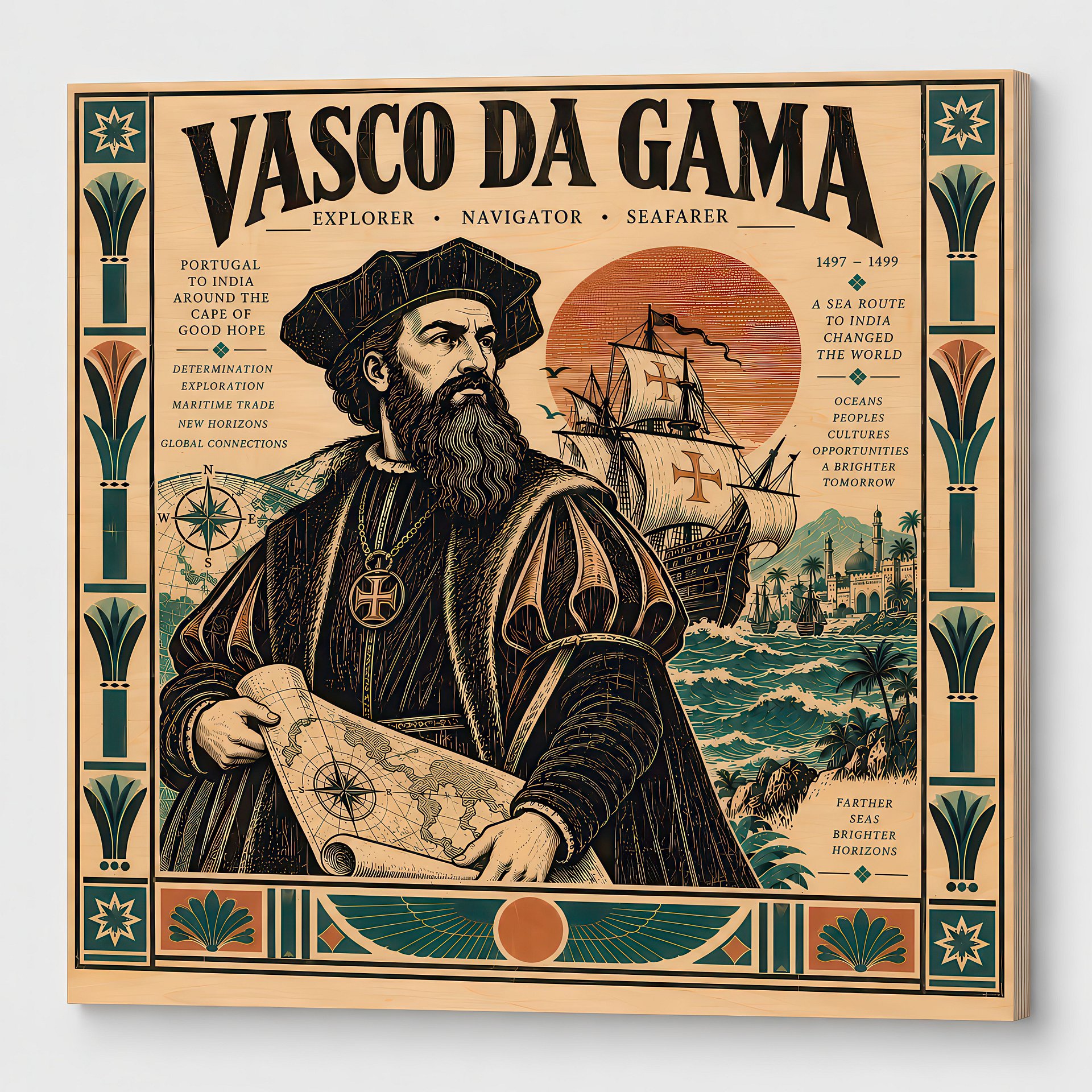 Vasco Da Gama | Birch Wood Art Panel | Historical Wall Decor | 24x24″ (60x60 cm) product image (2)