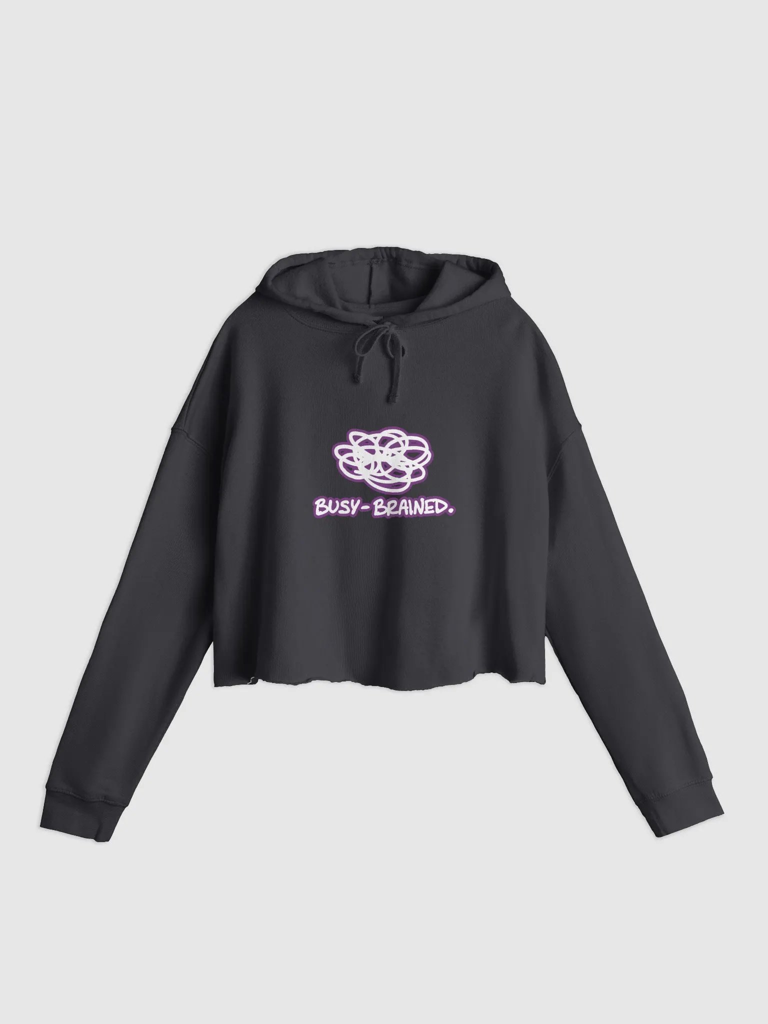 BUSY-BRAINED (lined design, #763D7D) lightweight cropped hoodie product image (1)