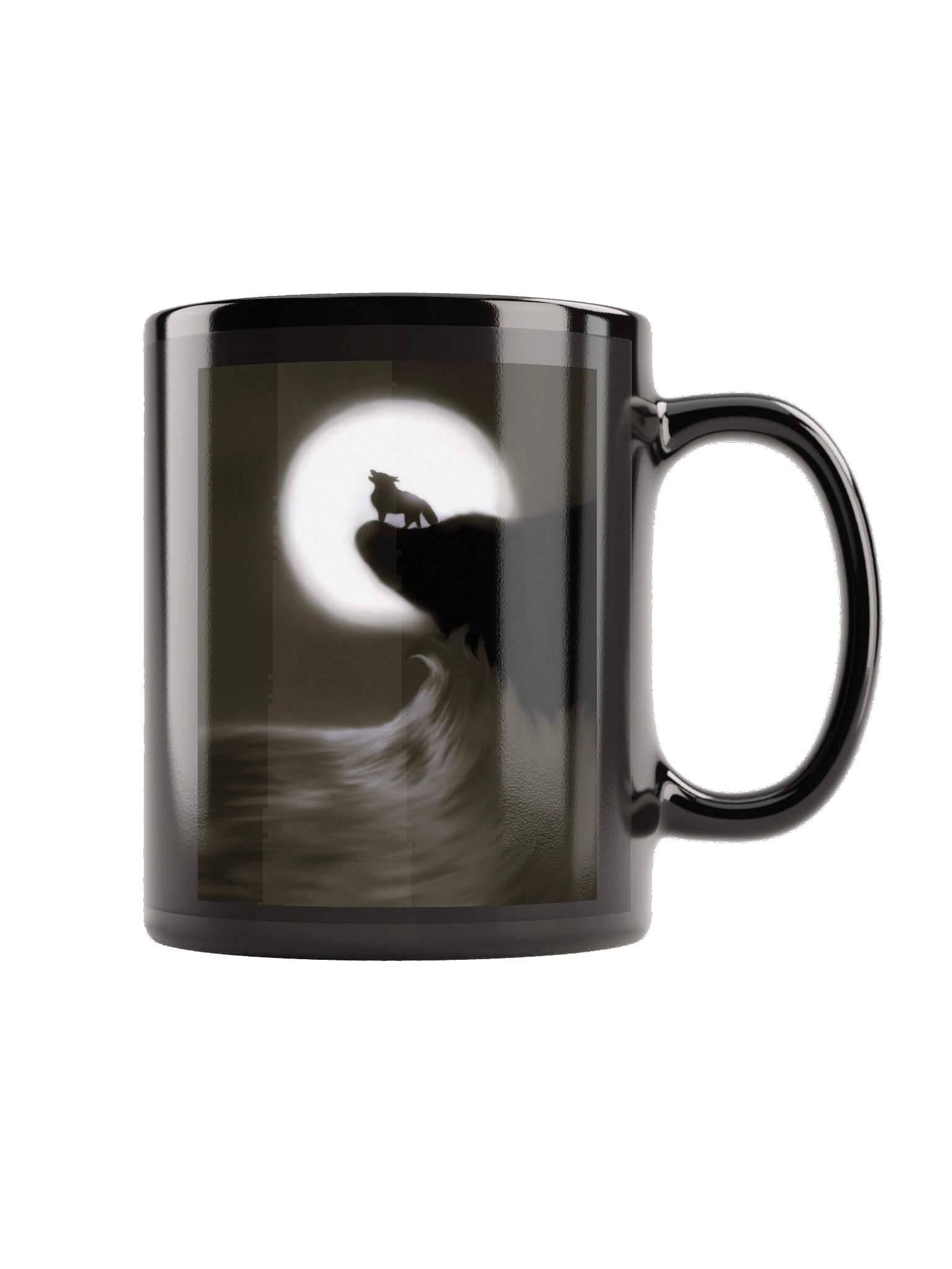 "Wolf on cliff" Black Glossy Mug product image (3)