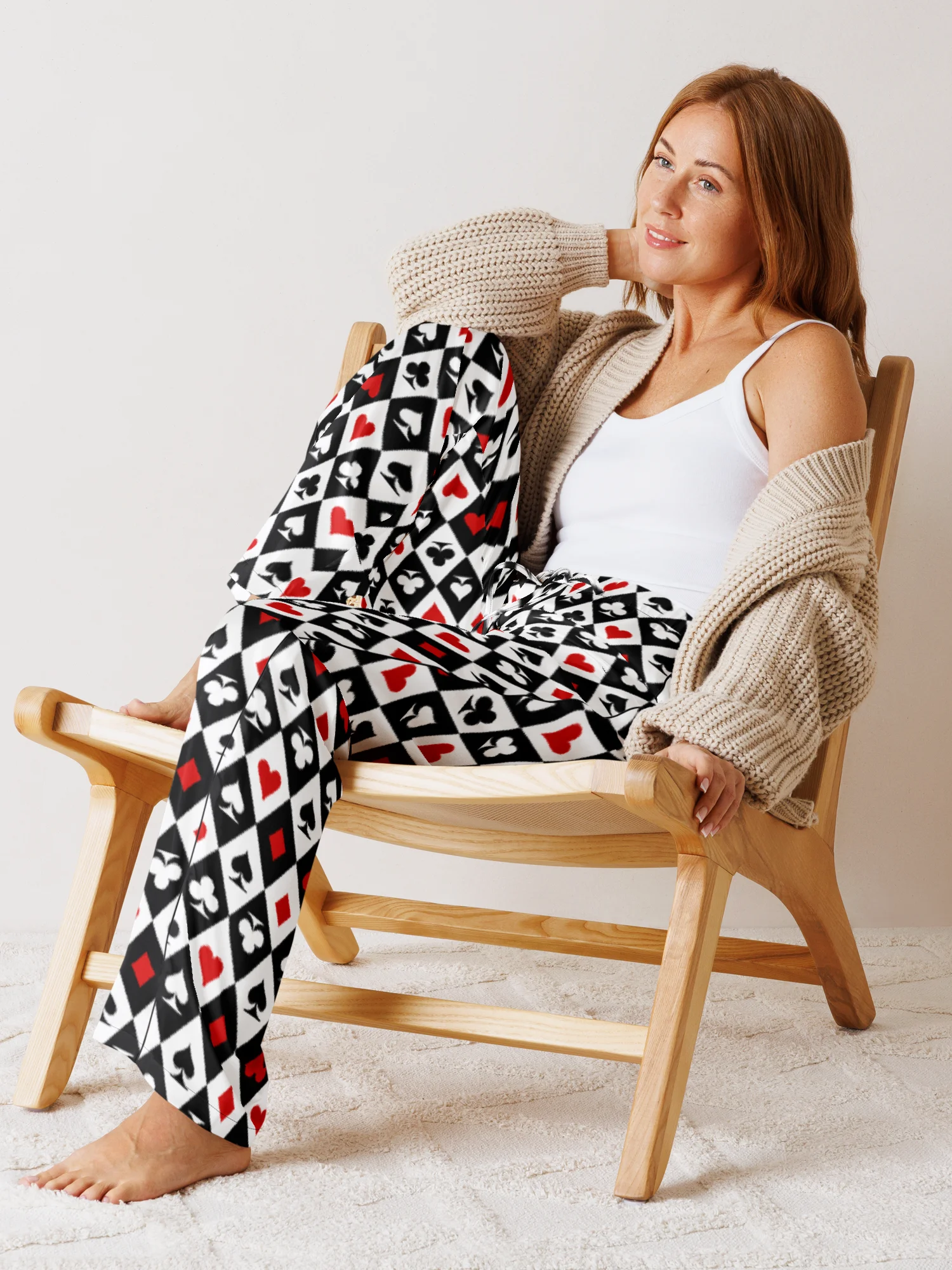 Retro Playing Card Suits Argyle All-Over Print Women's Pajama Pants product image (10)