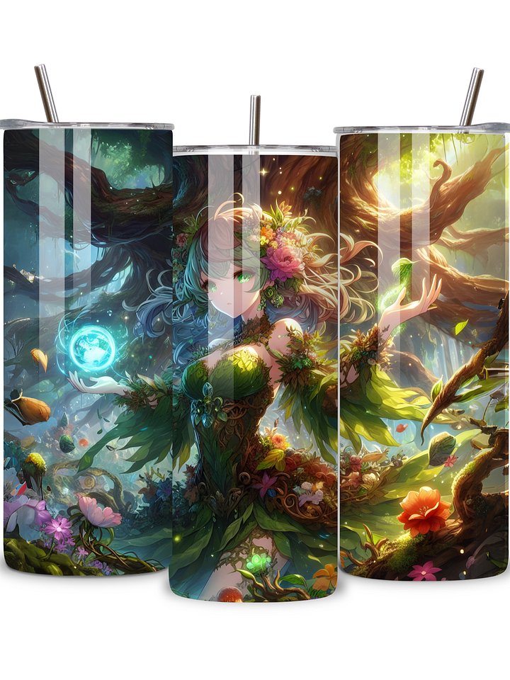 Elemental Anime Girl 20oz Skinny Tumblers with Metal Straws – Fire, Water, Earth, and Wind Designs – Double-Walled Insulated Stainless Steel Tumbler, Gift for Anime Fans and Nature Lovers (Earth) product image (2)