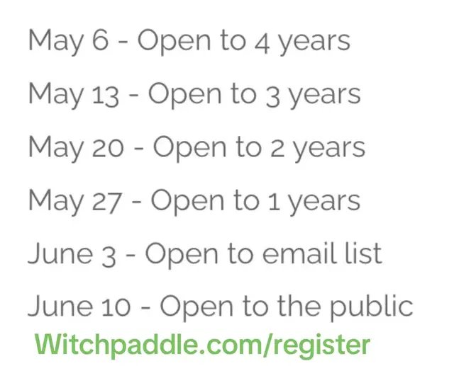 Witch Paddle tickets will be available to the public on June 10th. If you’ve paddled with us before, you’ll have access to tickets earlier or may already have access.  No code needed - it’s all by email - so you can go register now 🖤