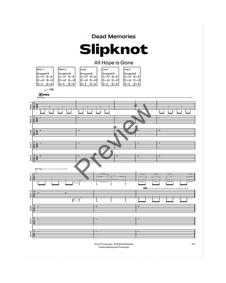 Slipknot - Dead Memories Complete Guitar Tab product image (2)