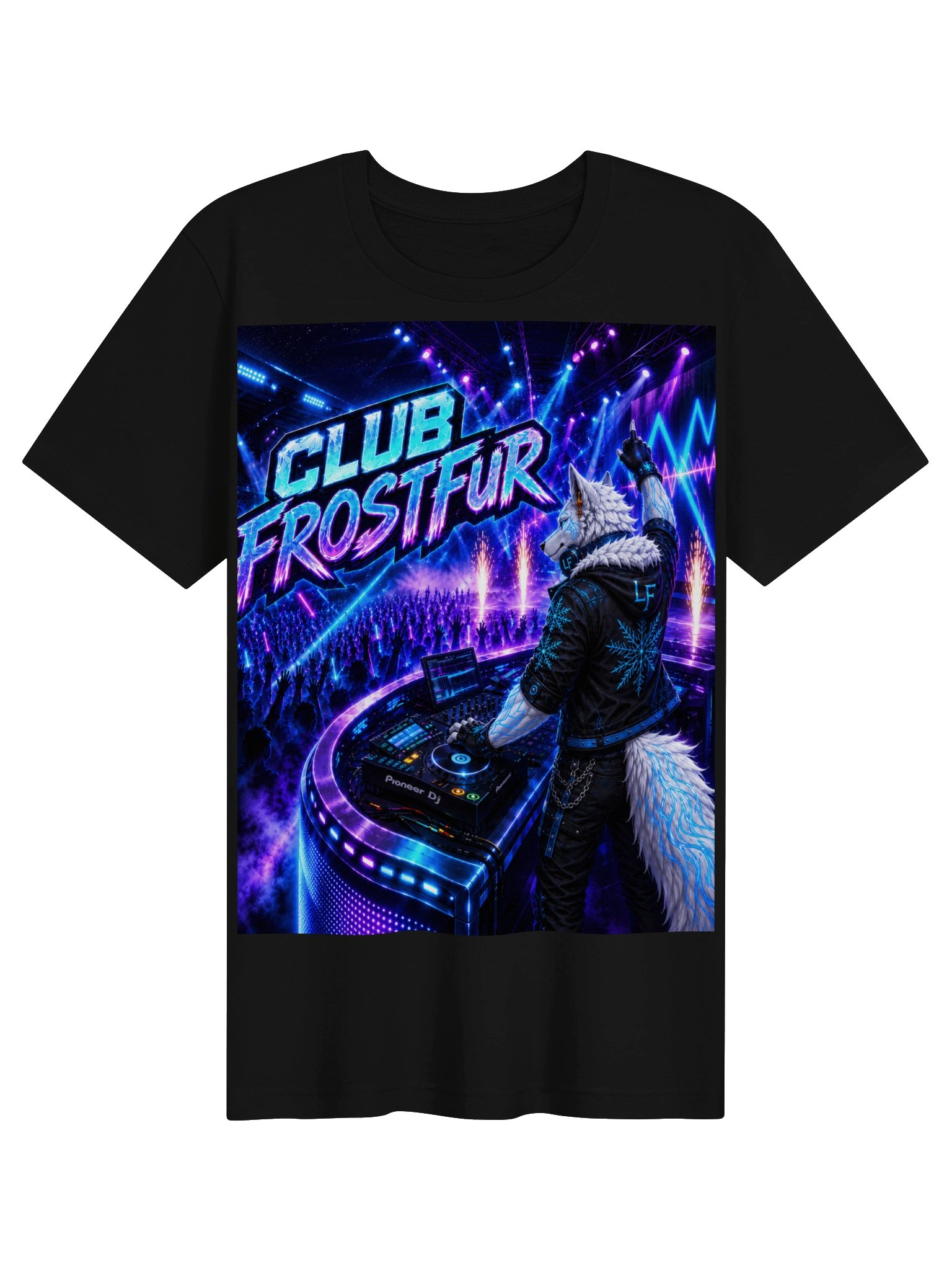 Club Frostfur Neon DJ Wolf T-Shirt product image (1)