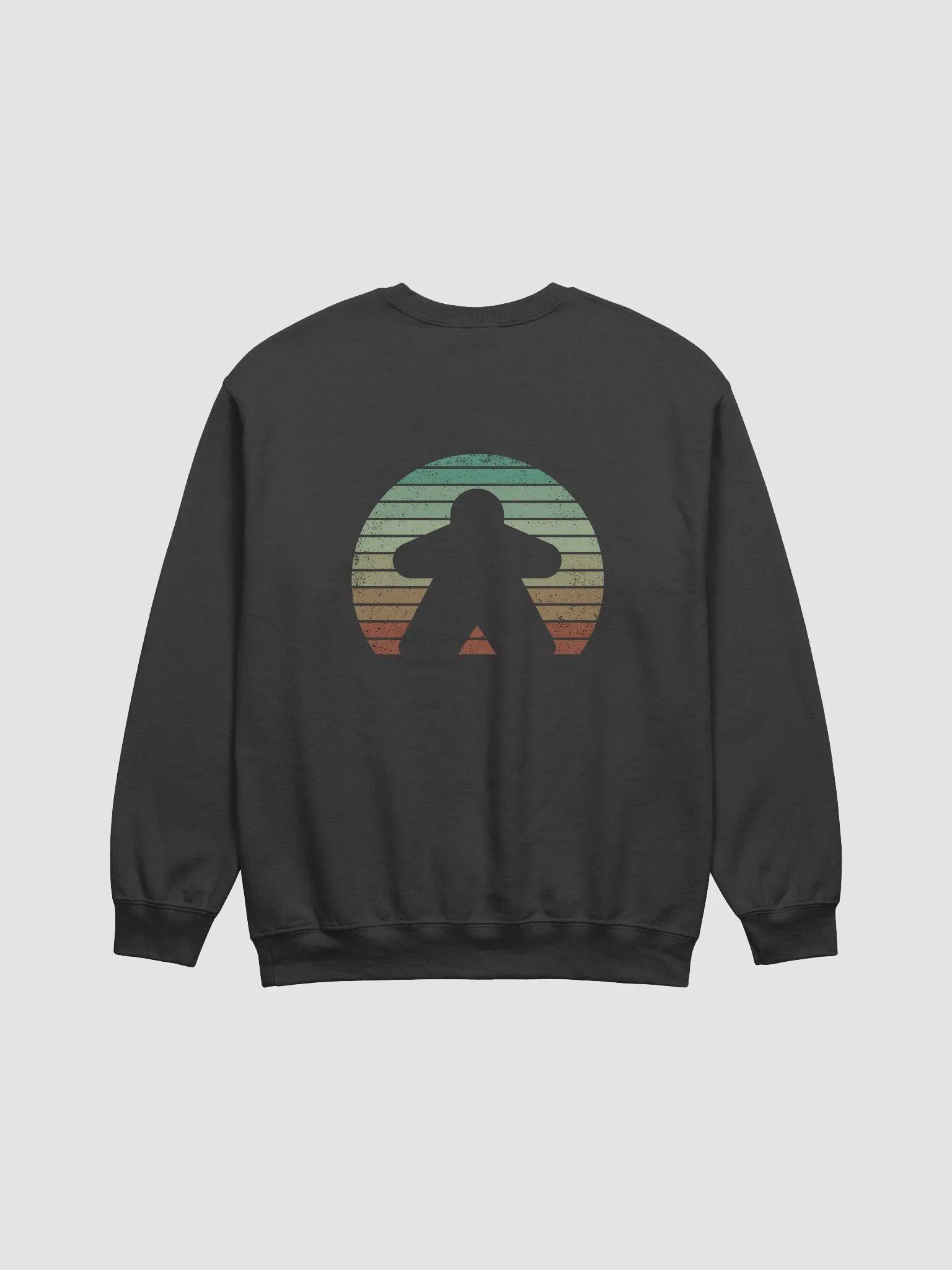 Retro Sunset Meeple Sweatshirt for Board Gamers - Black product image (2)