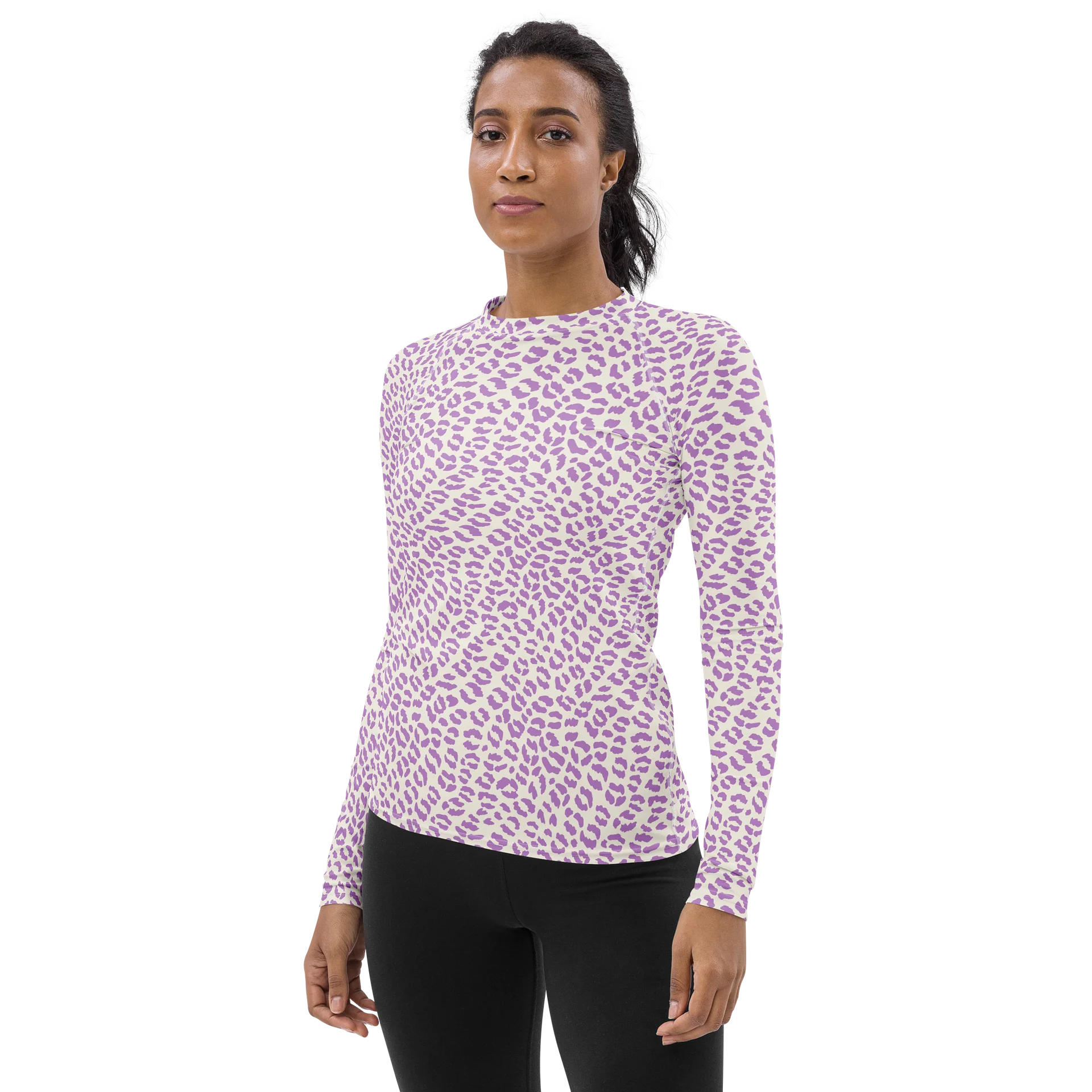 Trendy Purple Leopard Print Women's Rash Guard product image (3)