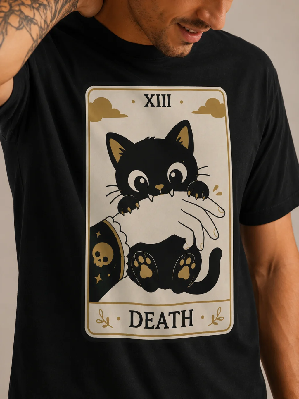 Death Tarot Cat T-Shirt | Cute Black Cat Gothic Tarot Card Tee for Cat Lovers product image (2)
