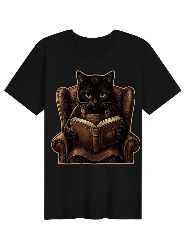 Scholar Cat Vintage Graphic Tee - Reading Black Cat Library Shirt product image (2)