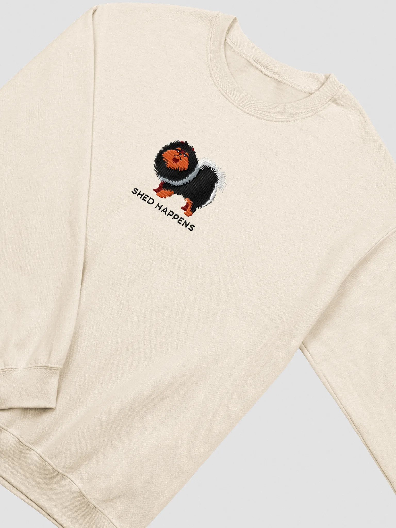 Shed Happens Sweatshirt (Embroidered) of a Pomeranian(Black & Tan) product image (6)