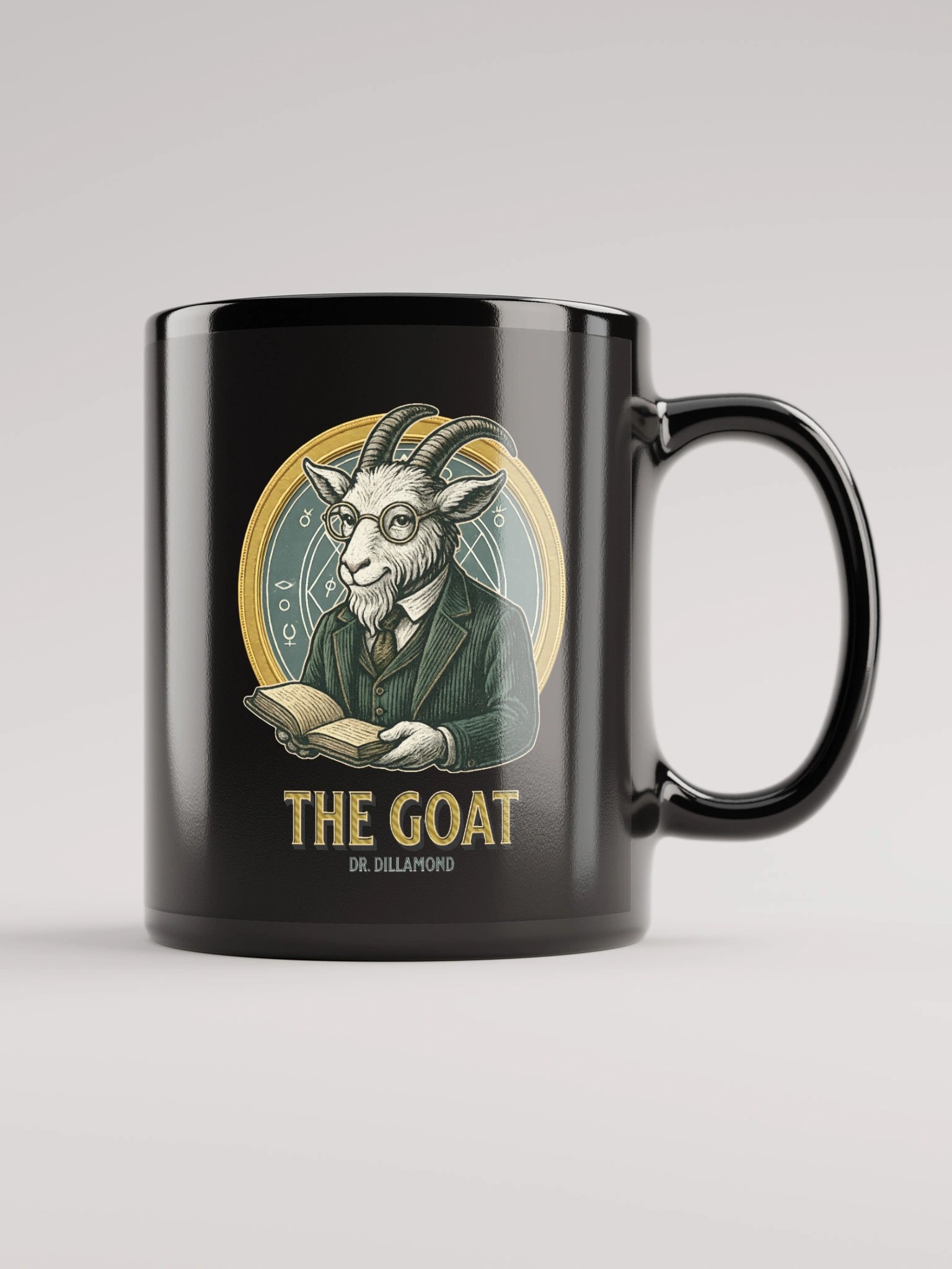 Dr. Dillamond "The GOAT" Broadway Mug – Black Glossy Ceramic Coffee Cup product image (2)