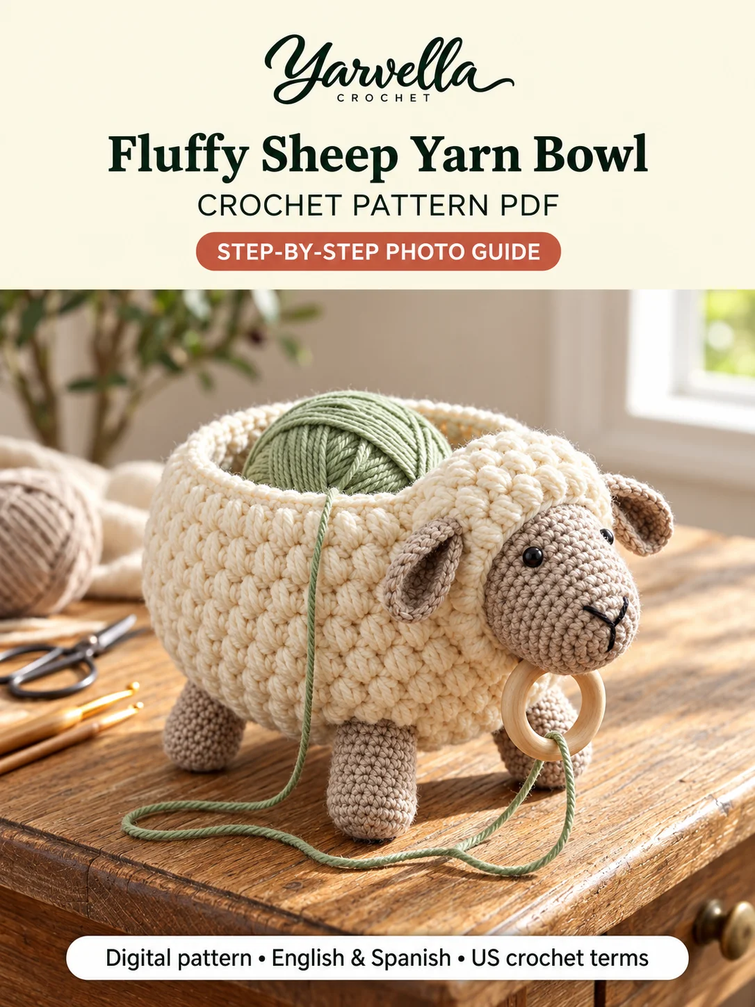Fluffy Sheep Yarn Bowl Crochet Pattern PDF – Amigurumi Yarn Holder product image (4)