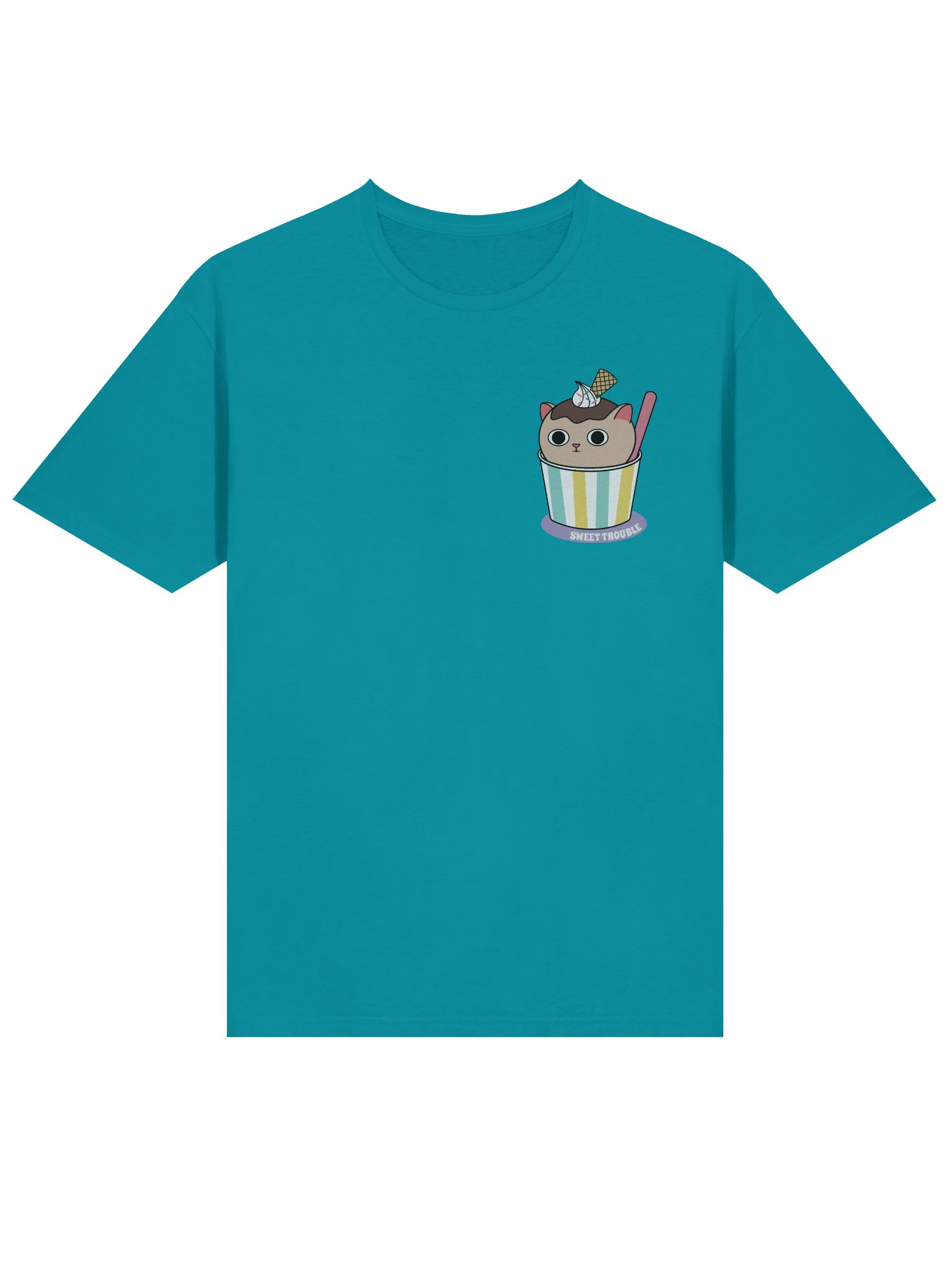 Sweet Trouble ( Ice Cream Cat - Left Chest and Back Prints) - Unisex Adult Super Soft Lightweight T-shirt product image (2)