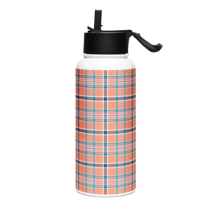 Orange Coral and Blue Plaid Water Bottle product image (2)