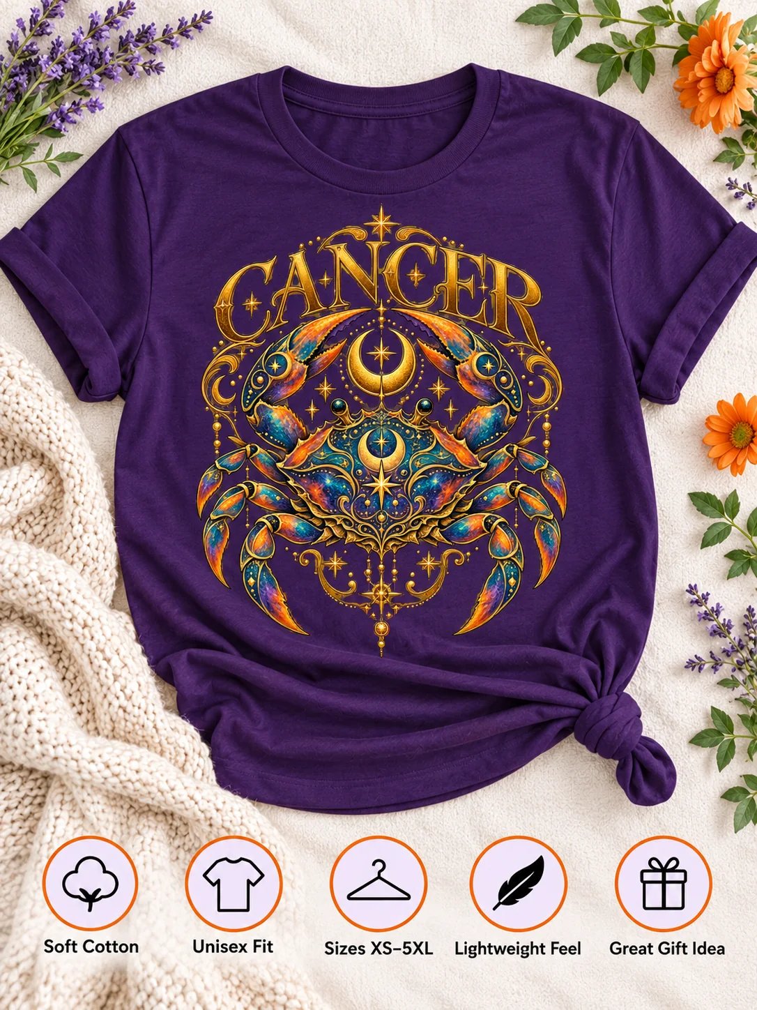 Cancer Zodiac T-Shirt With Celestial Crab and Moons product image (3)