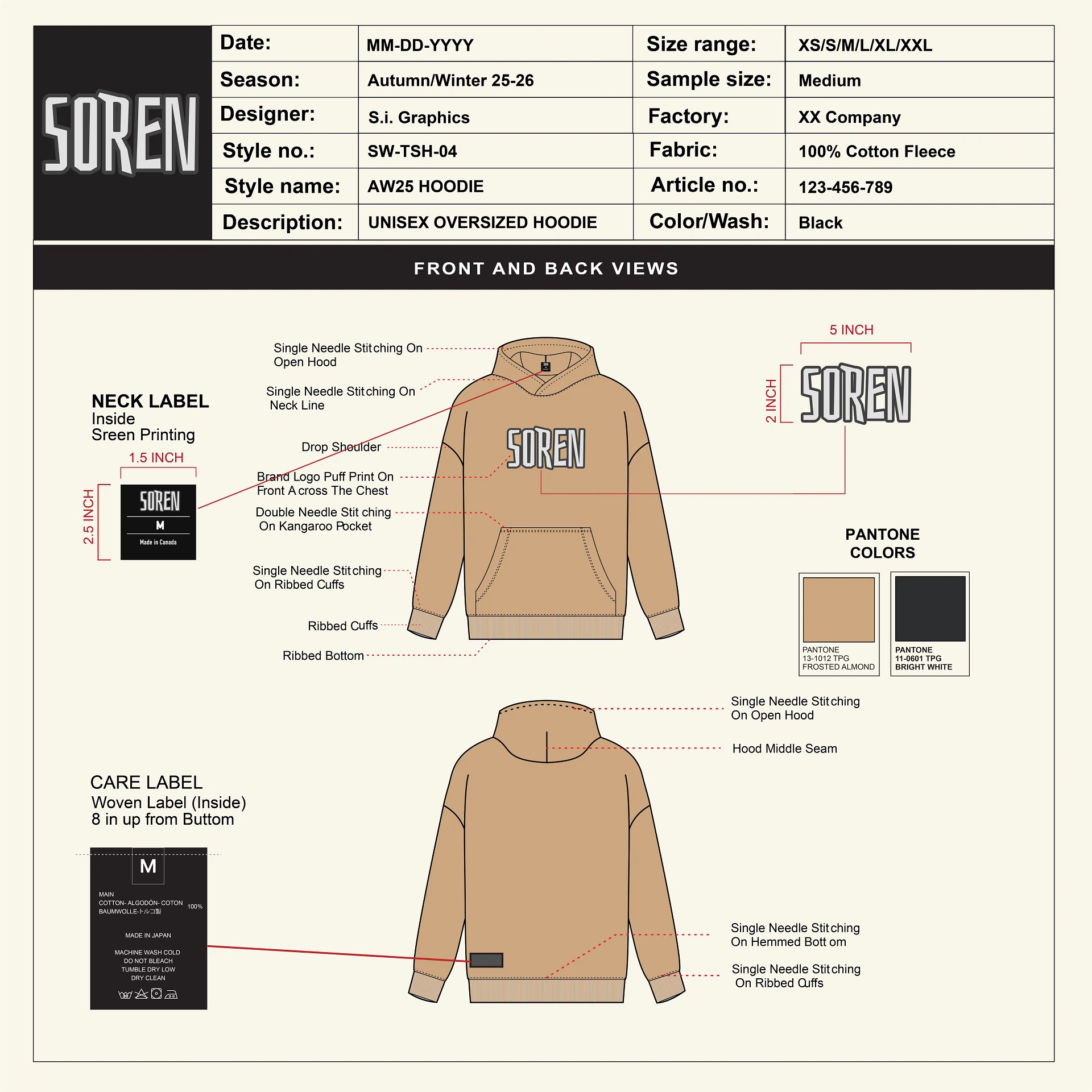 Unisex Oversized Hoodie Tech Pack Template product image (2)