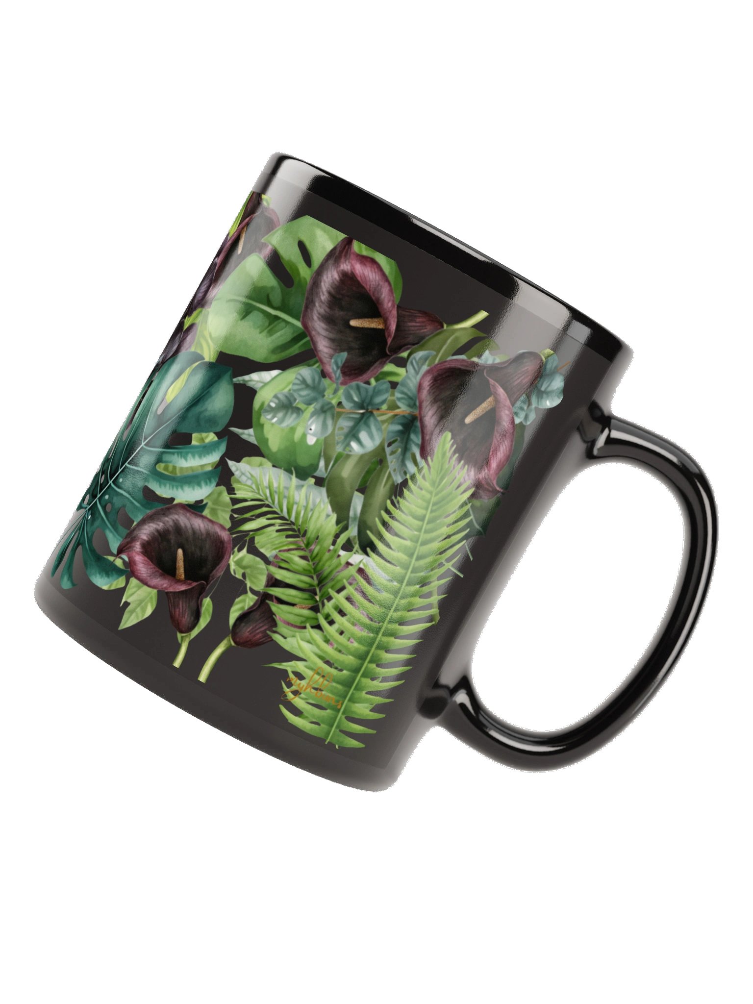 Midnight Forest Noir Black Ceramic Mug | Dark Botanical Floral Coffee Cup product image (11)