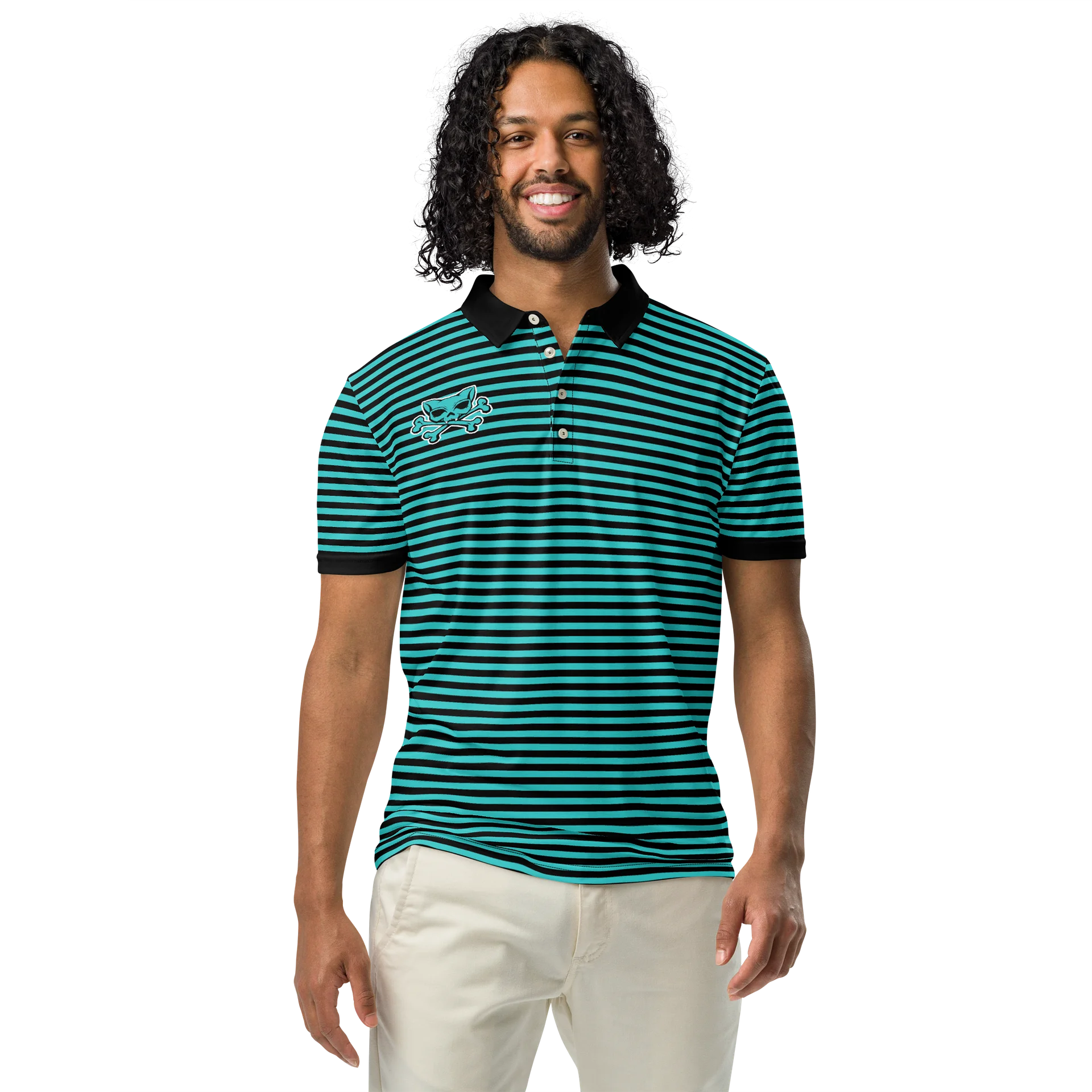 Turquoise and Blaque Red Kat Skull Polo product image (1)