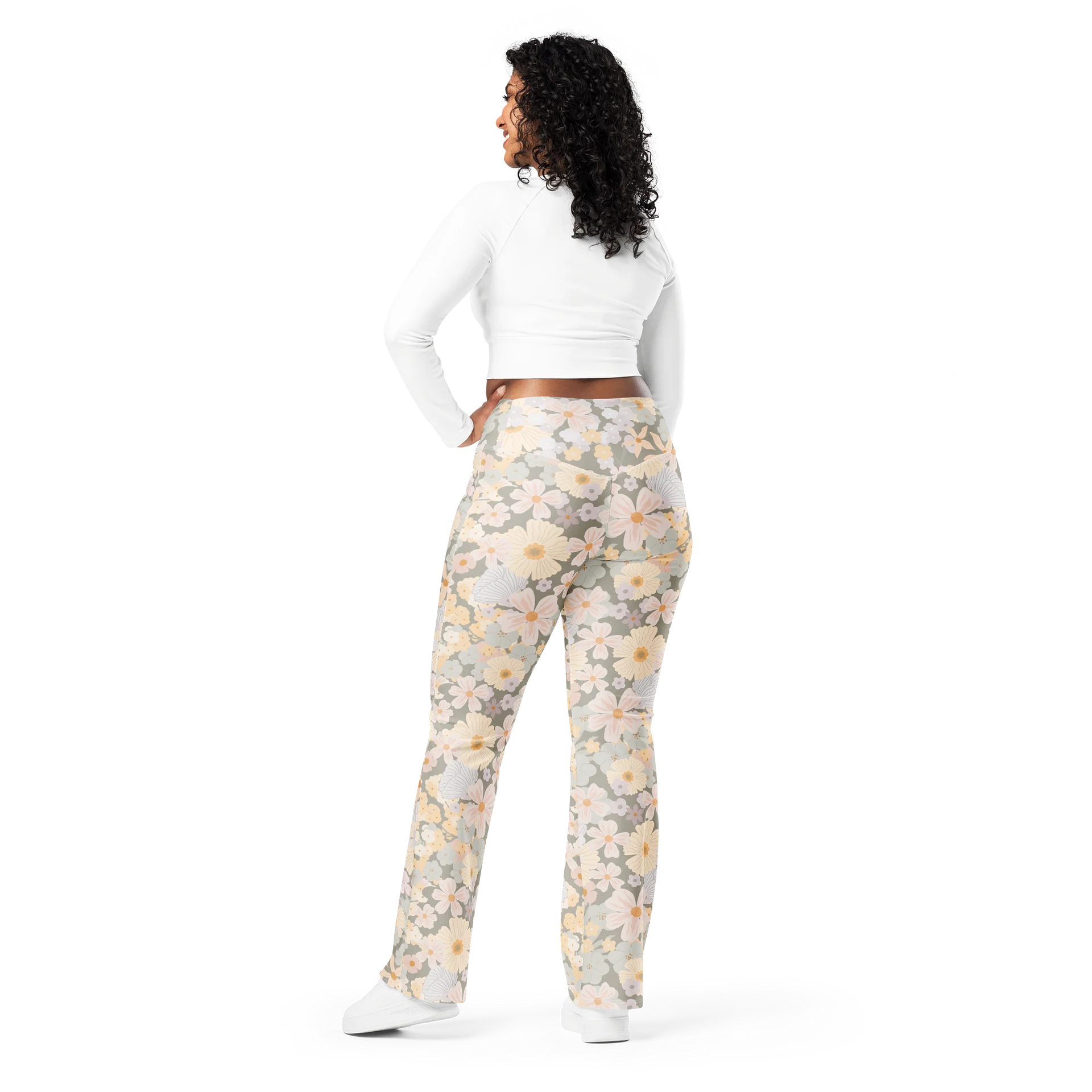 Pastel Cottage Floral Flare Yoga Leggings product image (3)
