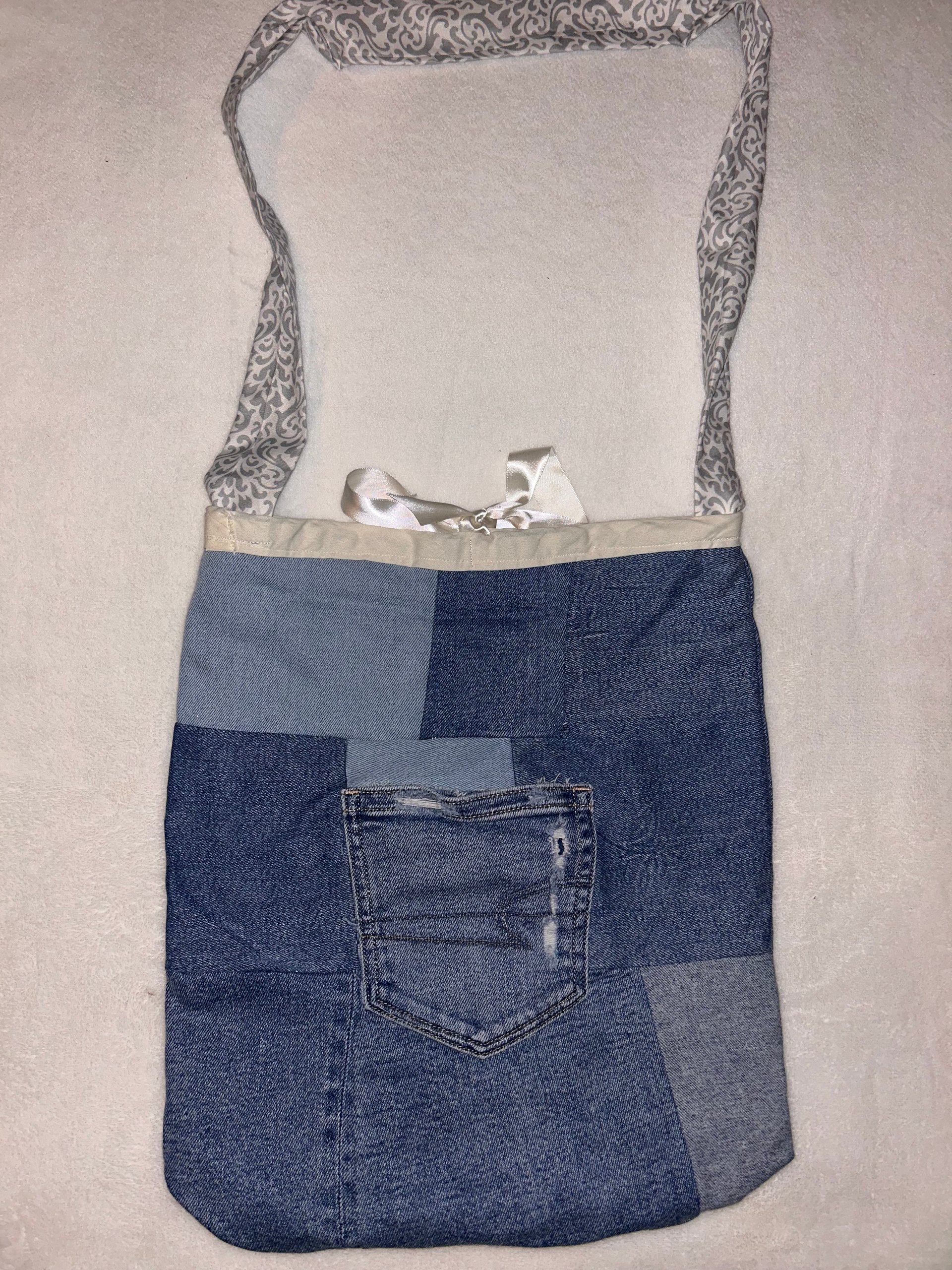 Denim patchwork tie tote product image (1)