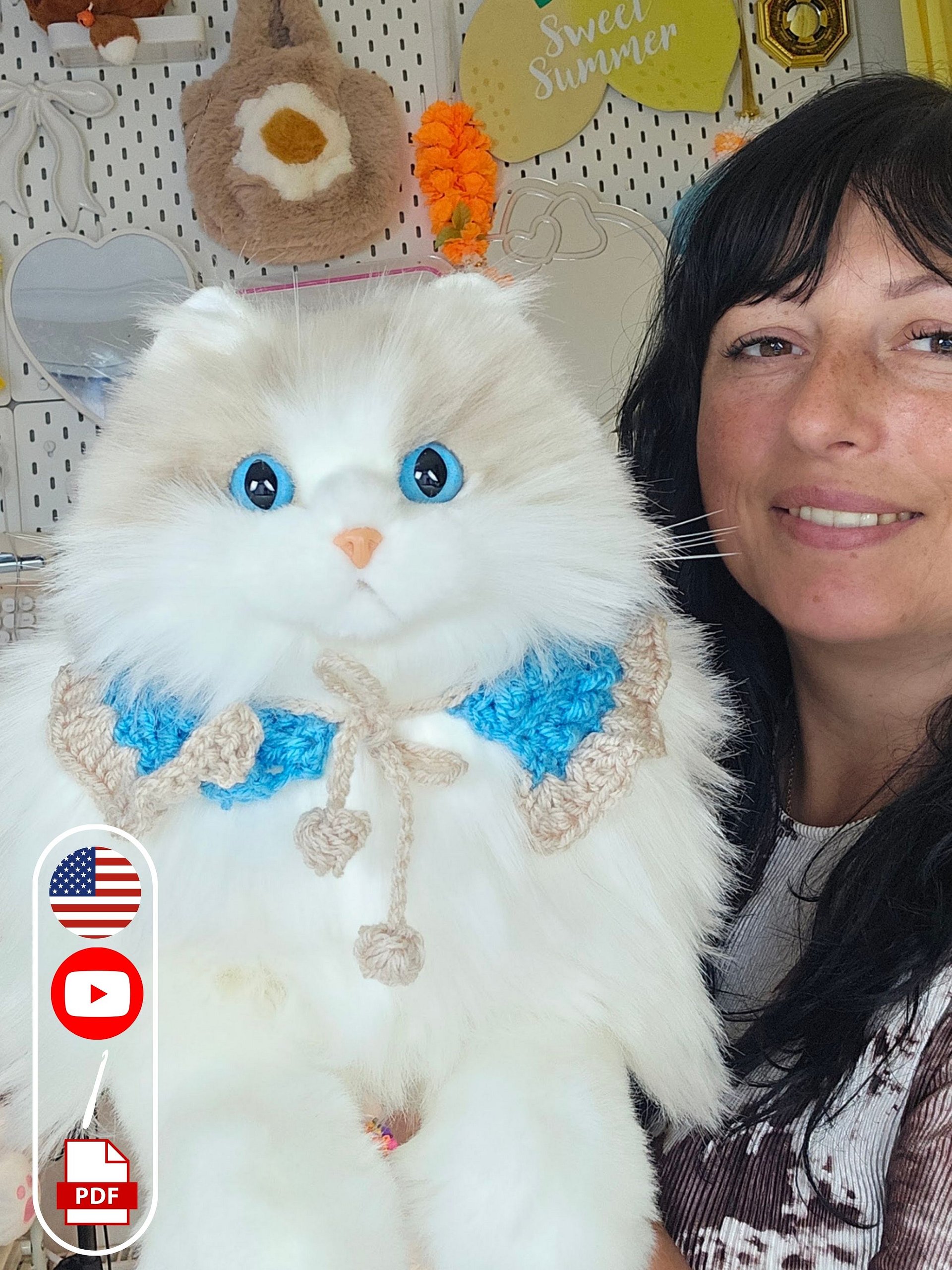 PATTERN + VIDEO | Ruffle Cat Collar Crochet Pattern PDF | Adjustable Cat Accessory | Moon Fern Stitch | Scrap Yarn Project product image (2)