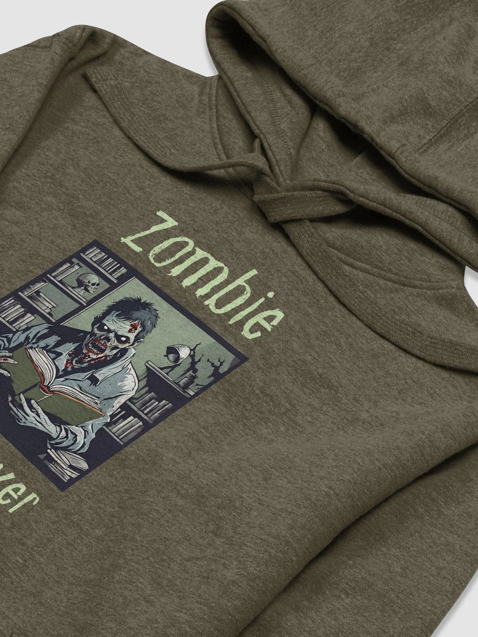 Zombie Book Lover - Military Green Unisex Hoodie product image (3)