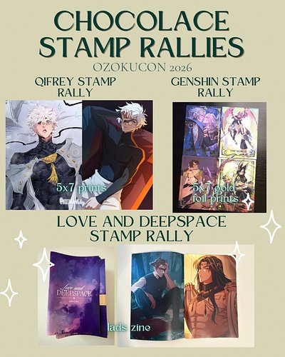 Here are the 3 stamp rallies I am a part of for @ozokucon !! Stop by and check out the prizes at booth AA214! #stamprally #oz...