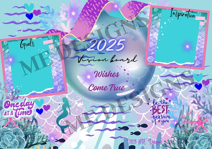 Wishes Come True Digital Vision Board PDF Download – Manifest Magic 🧜‍♀️✨🌊 product image (1)