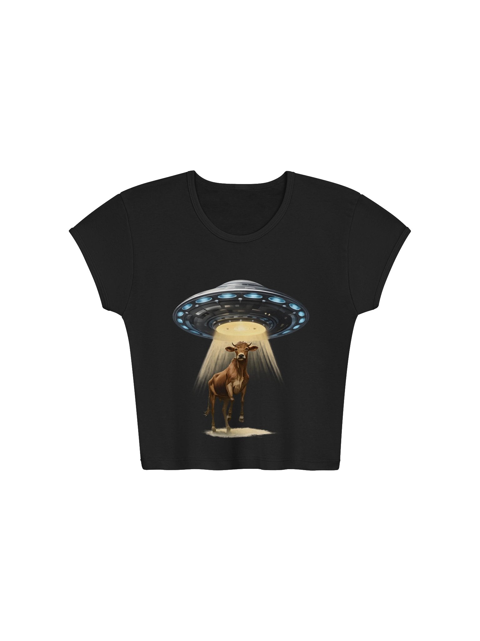 Alien Cow UFO Baby Tee | Cropped Sci-Fi Graphic Shirt | Retro Space Aesthetic product image (1)