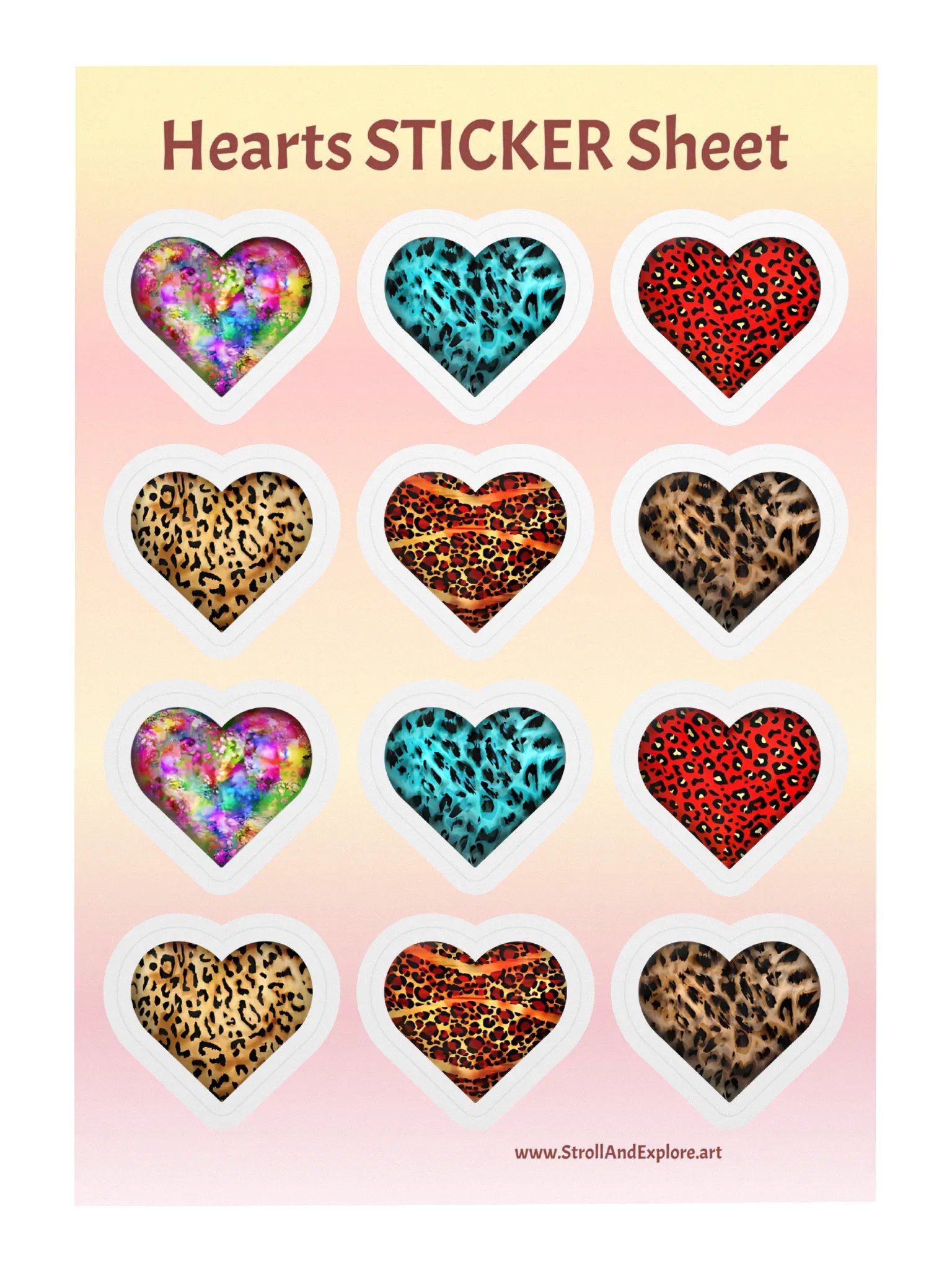 Colorful Leopard Skin and Graffiti Hearts Mix - Sticker Sheet product image (1)