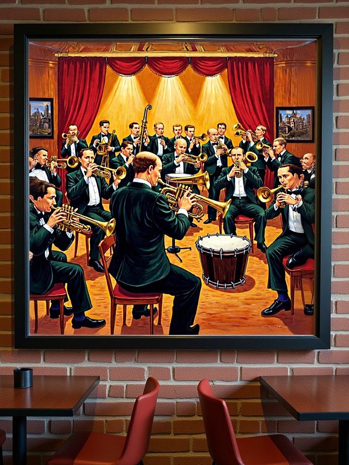 Retro Big Band Orchestra Wall Art – Vintage Jazz Music Scene Print product image (1)