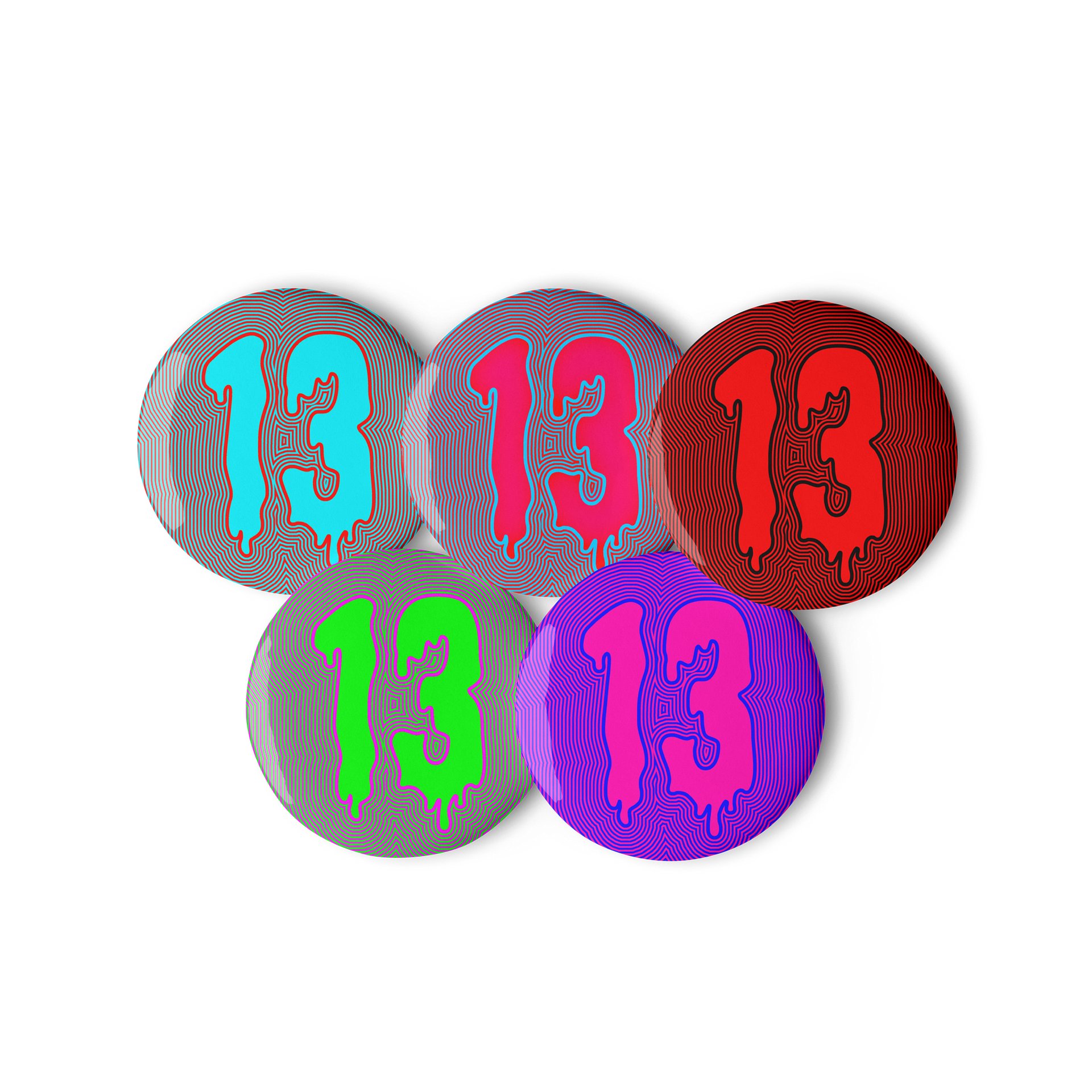 Happy Friday the 13th Creepy Dripping Trippy Pins, Psychedelic Horror Lover Pin Button Set product image (1)