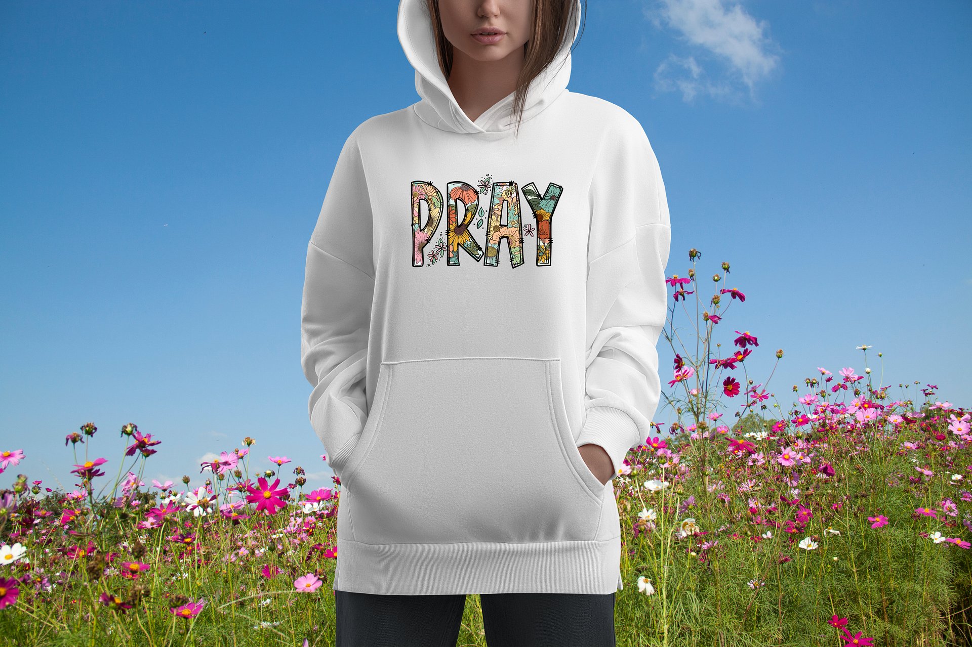 Boho PRAY Graphic Sweatshirt with Flowers product image (21)