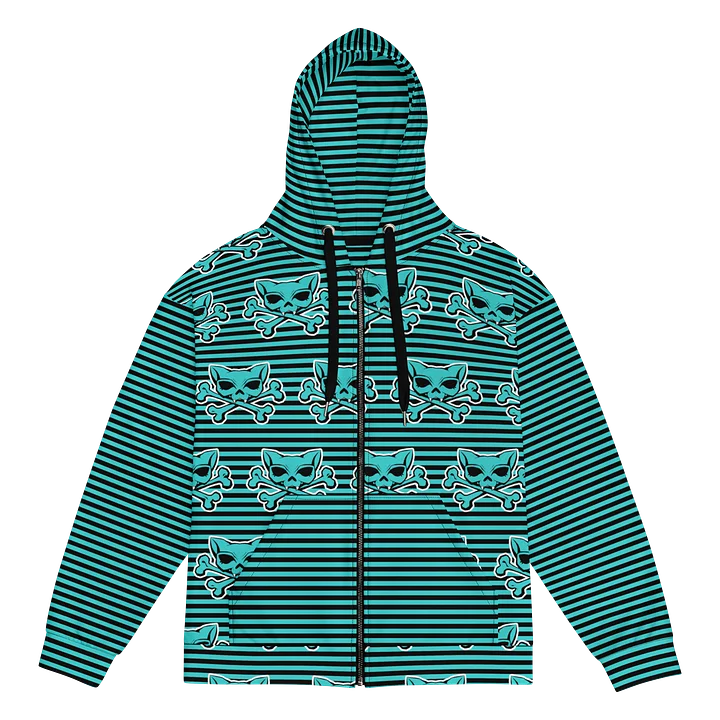 Blaque and Turquoise Kat Skull Remix Stripped Hoodie product image (1)