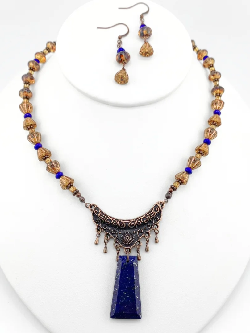 Lapis Pendant Necklace Set with Blue Gold and Copper product image (1)