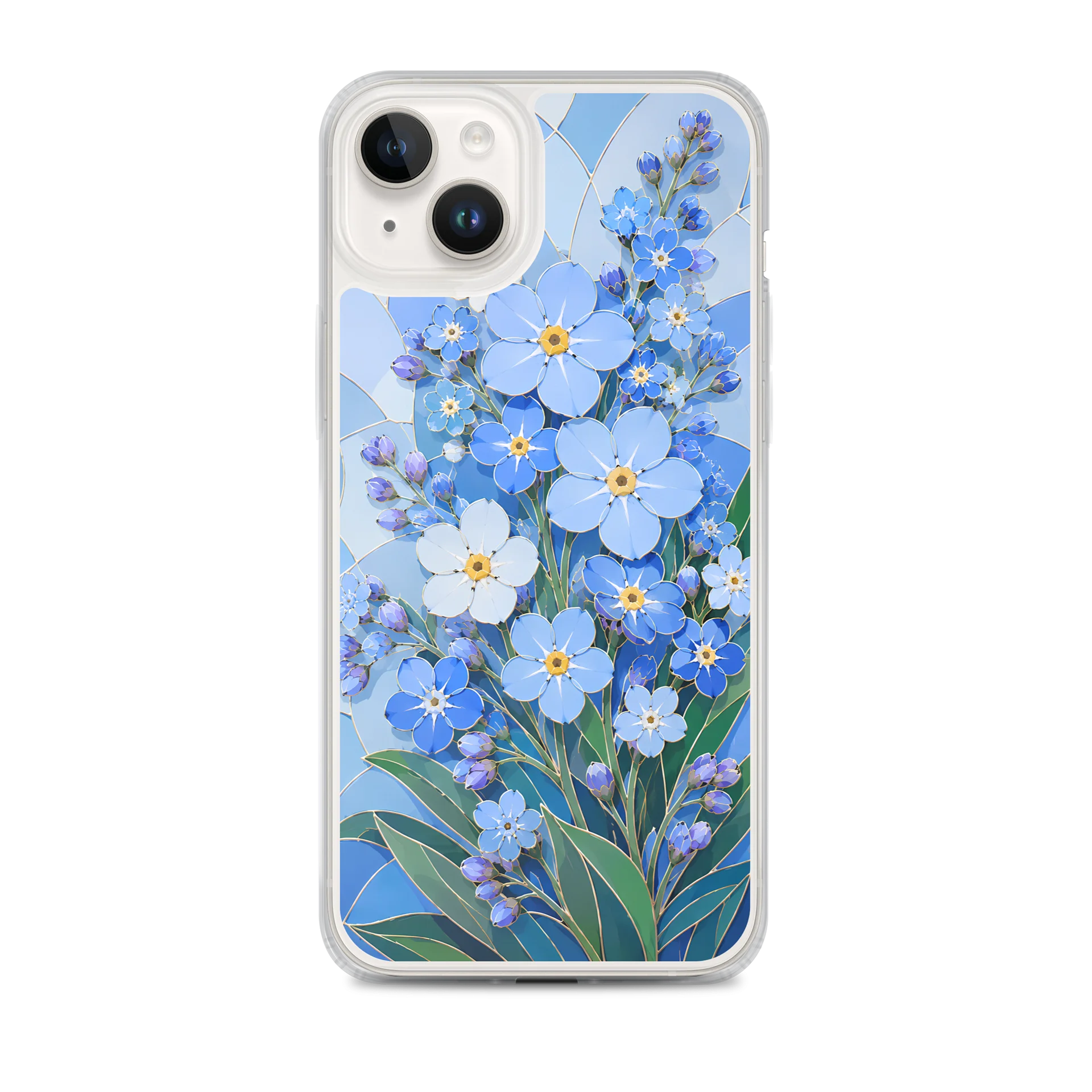 Sky Blue And White Forget-Me-Nots Mosaic Premium Soft Silicone iPhone Case - MagSafe Compatible product image (1)