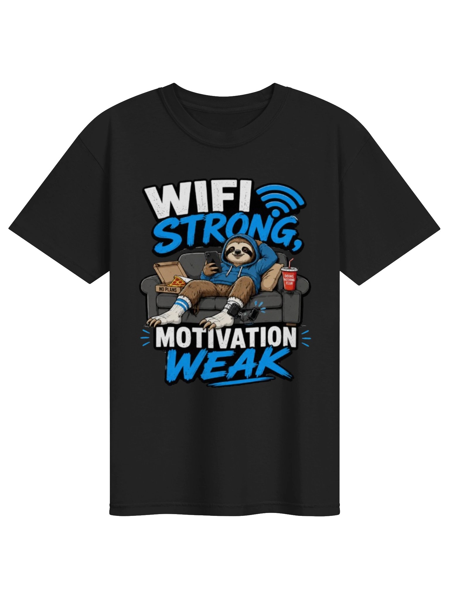 WiFi Strong Motivation Weak Funny T-Shirt – Humorous Tech Lover Gift for Gamers and Lazy Days product image (1)