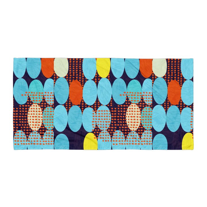 RETRO OVALS BODY TOWEL – 30"x60", COTTON TERRY BACK, ABSTRACT MID-CENTURY PATTERN product image (1)