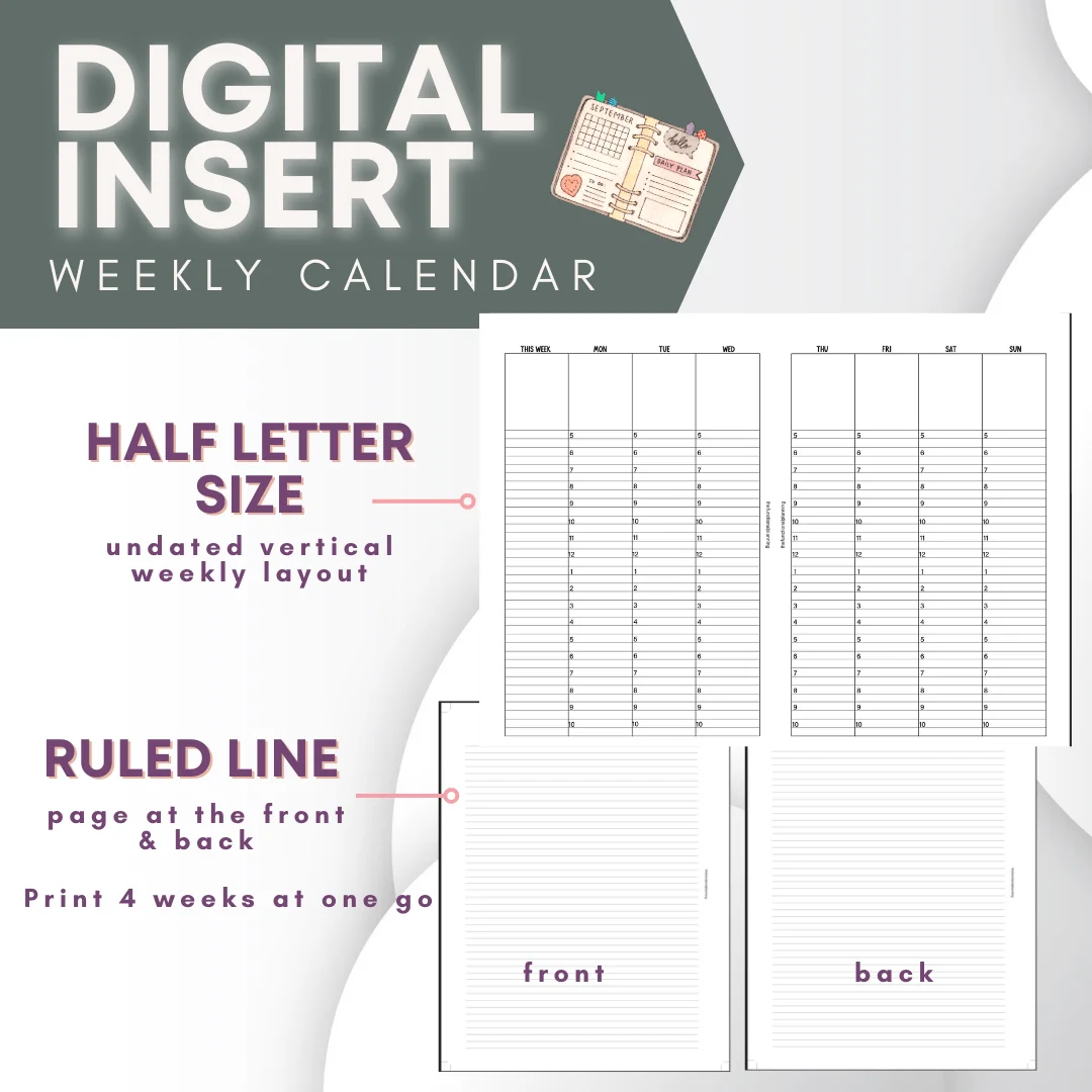 Vertical Weekly Layout - Half Letter size product image (4)