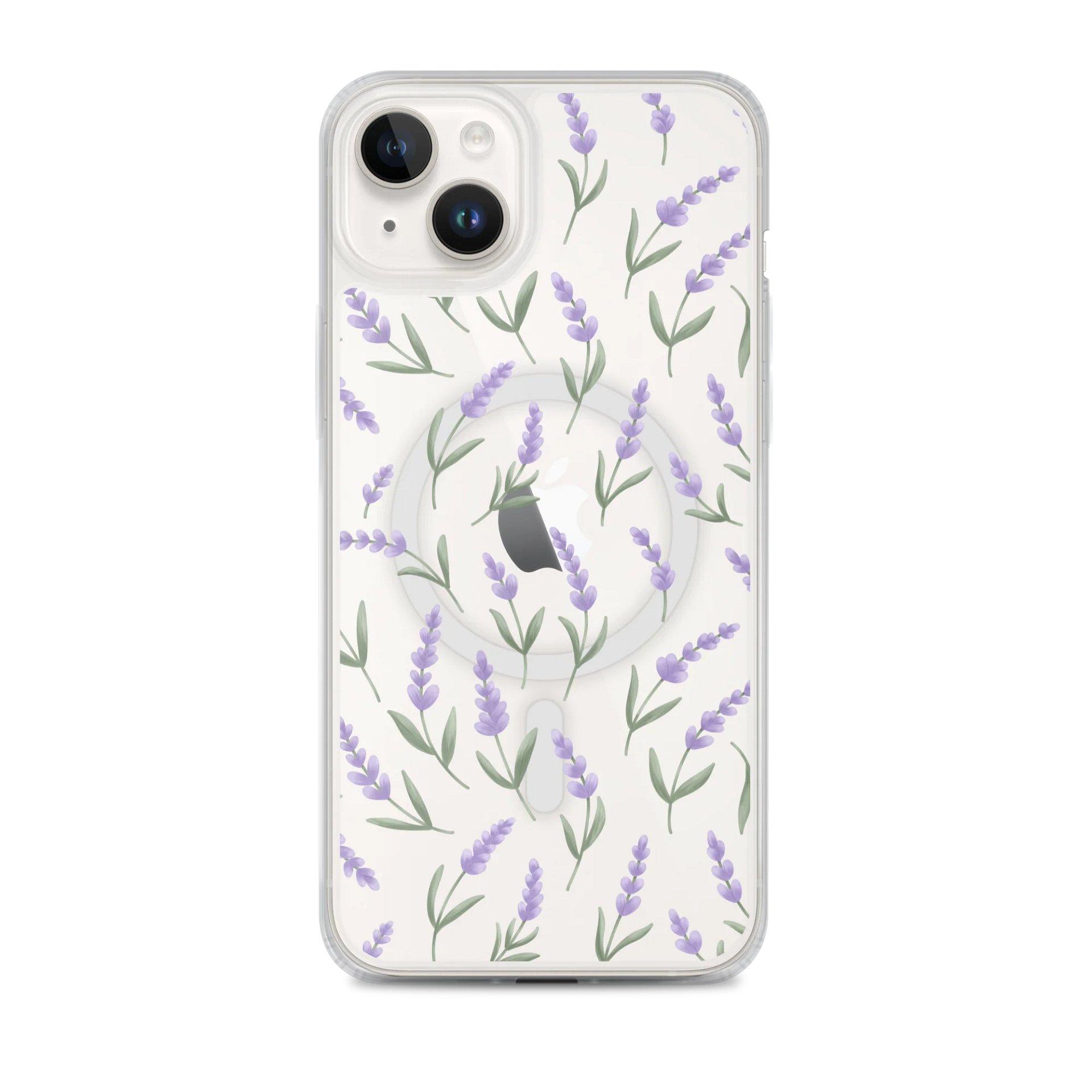 MagSafe clear case for iPhone with lavender pattern. Artistic floral protective cover product image (3)